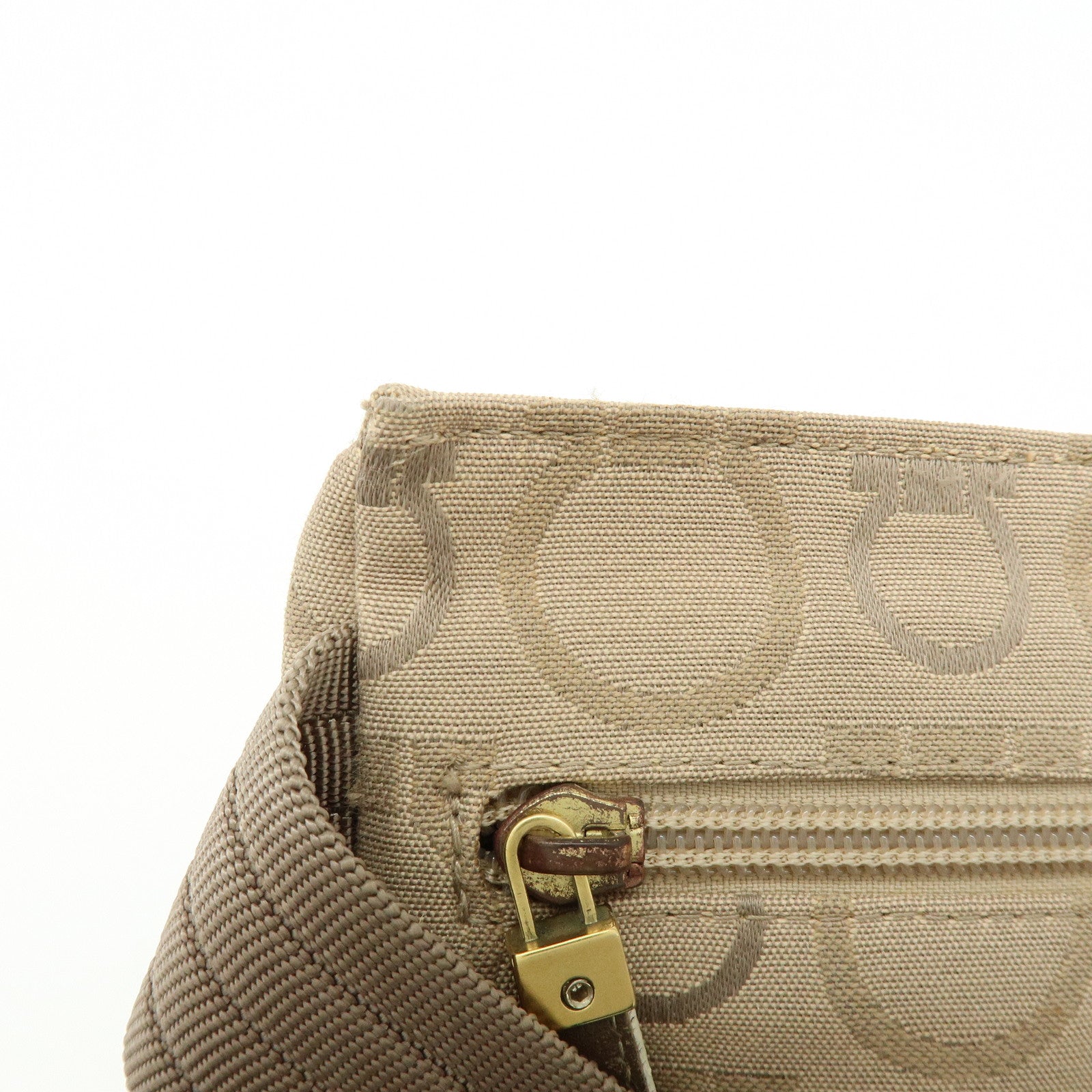 Ferragamo Gancini Canvas Leather Body Bag Waist Bag Beige