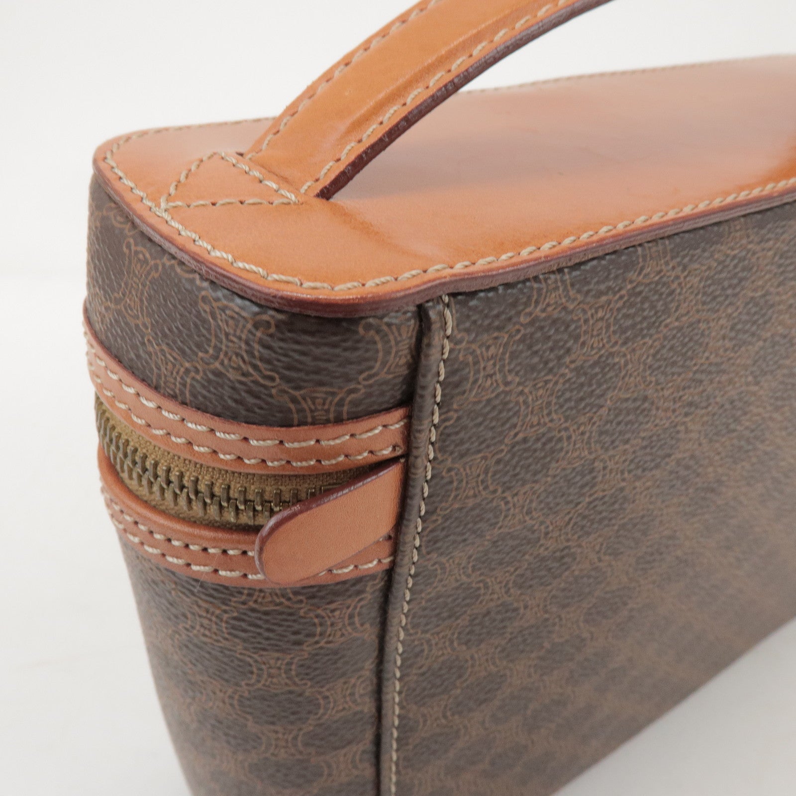 CELINE Macadam PVC Leather Hand Bag Vanity Bag Brown