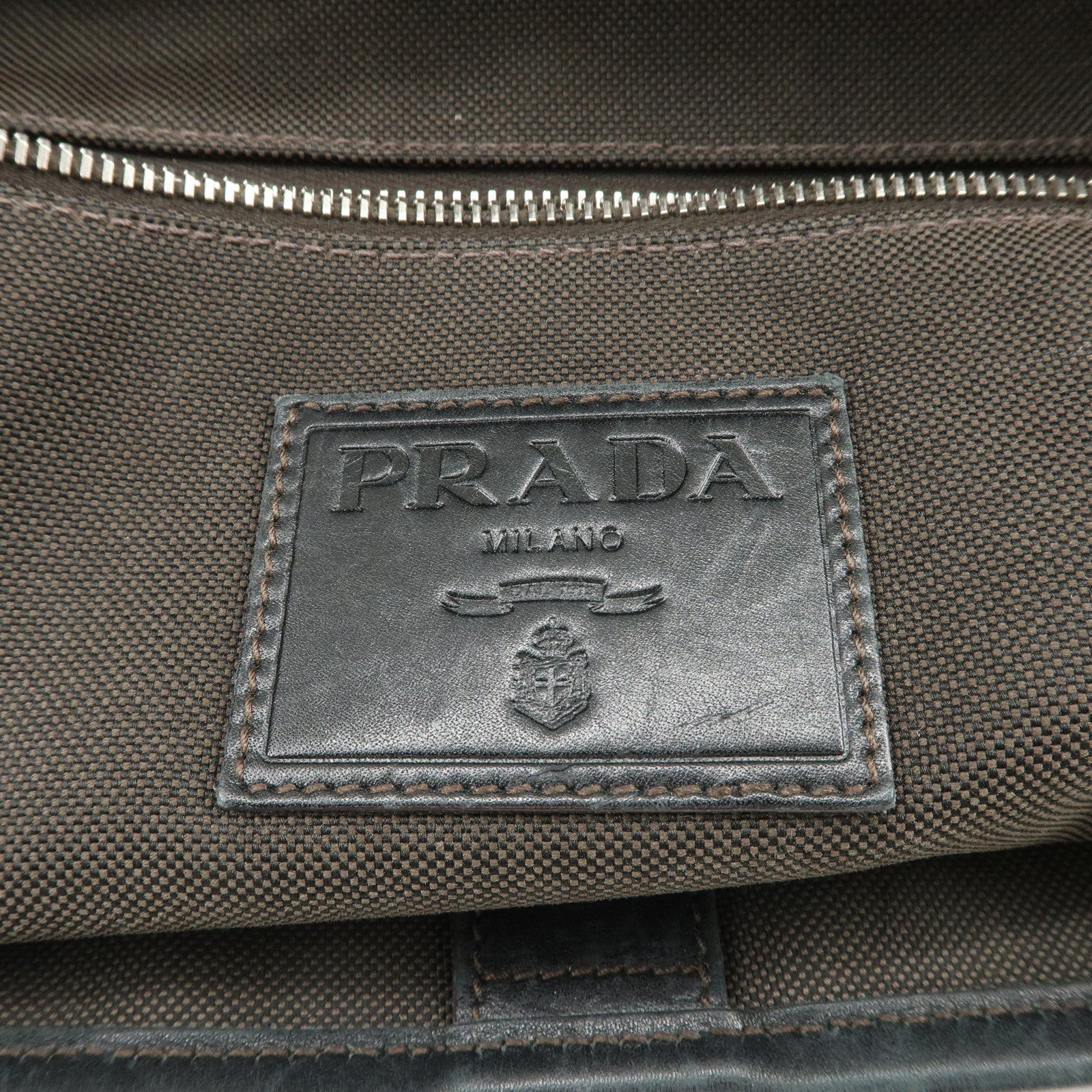 PRADA Logo Jacquard Leather Tote Bag Shoulder Bag Dark Brown