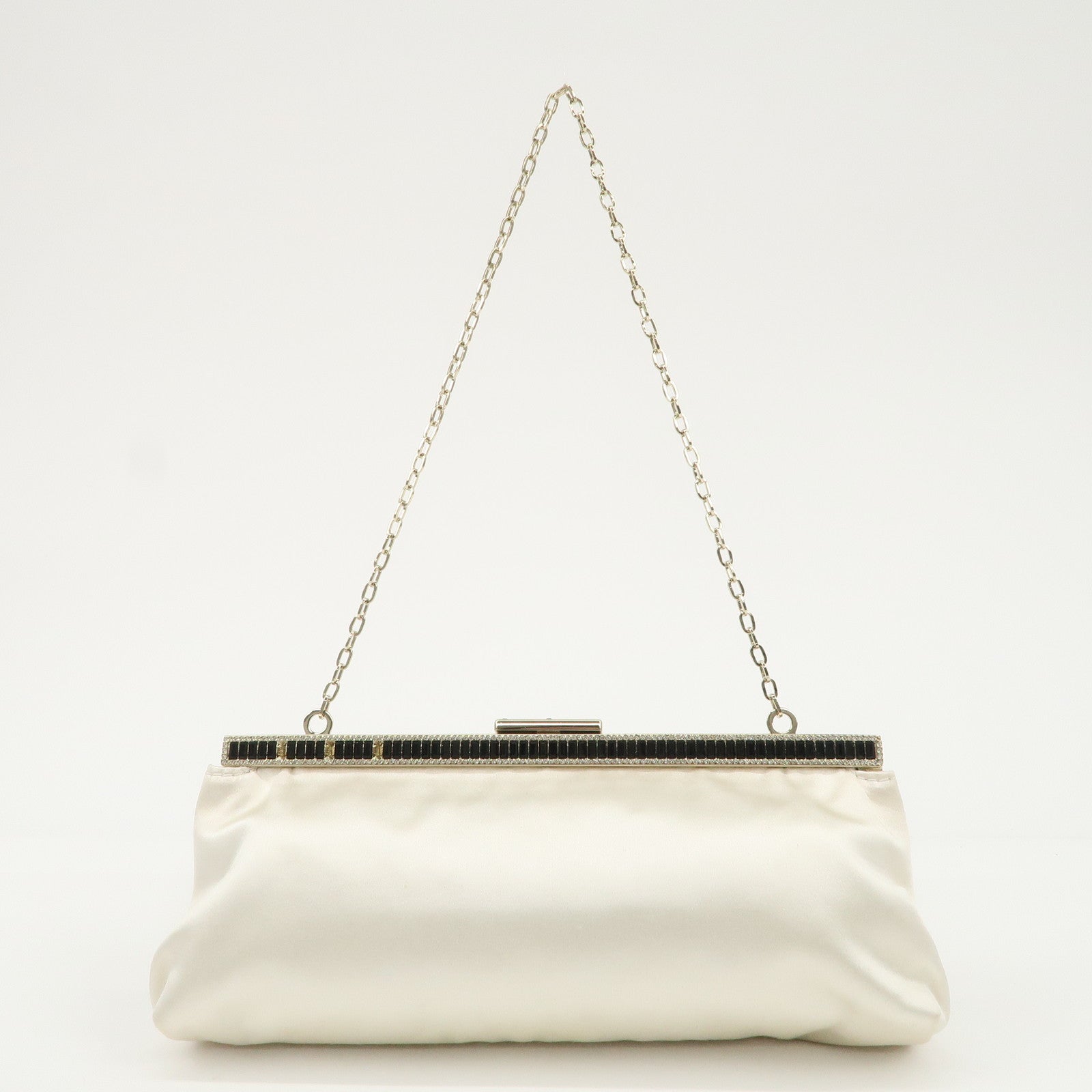 VALENTINO Silk Beads Chain Shoulder Bag Hand Bag White Black Used