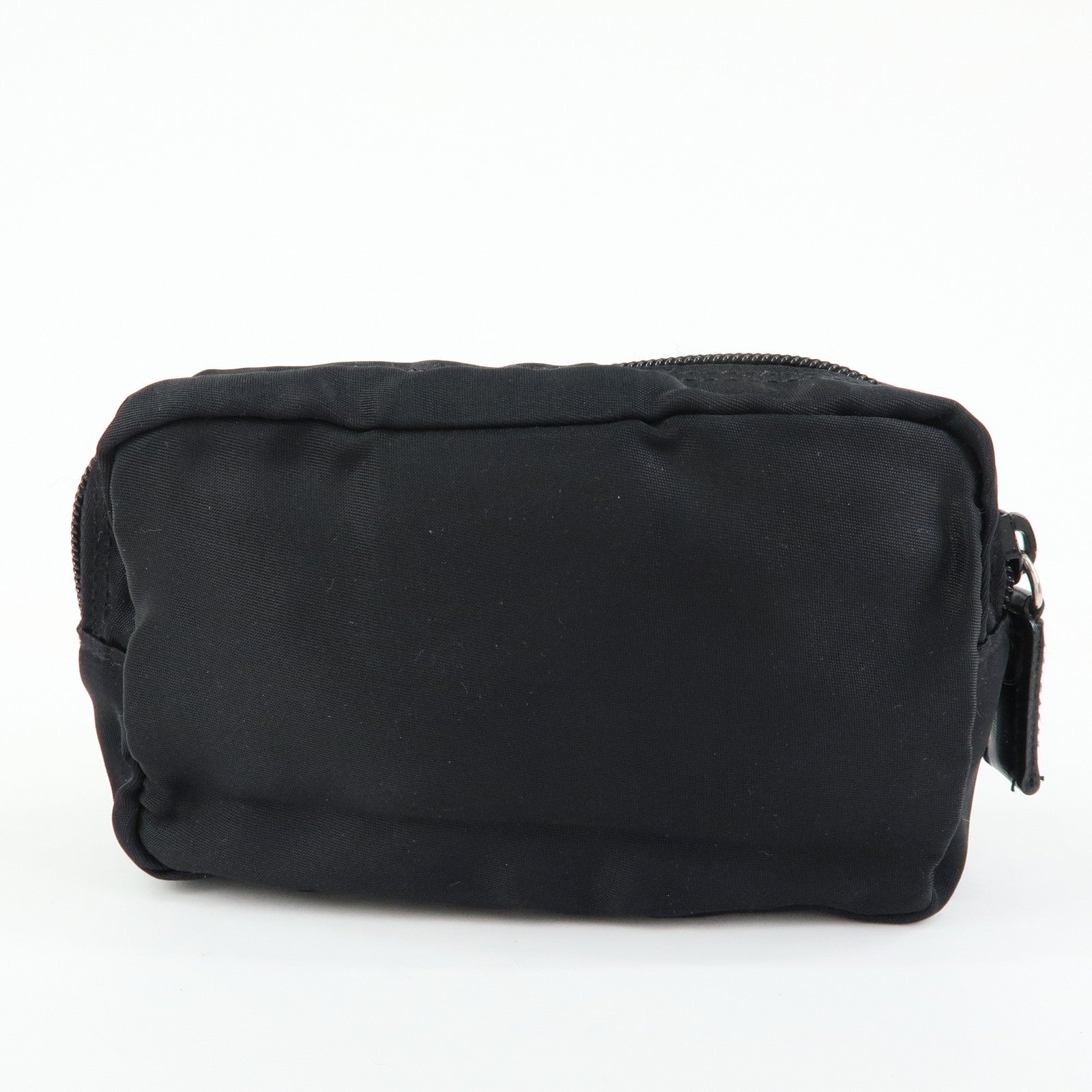 PRADA Triangle Logo Nylon Cosmetic Pouch Makeup Bag Black