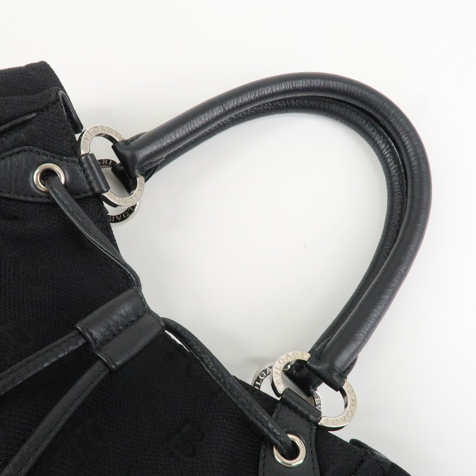 BVLGARI Logo Mania Leather Canvas Tote bag Hand Bag Black Used