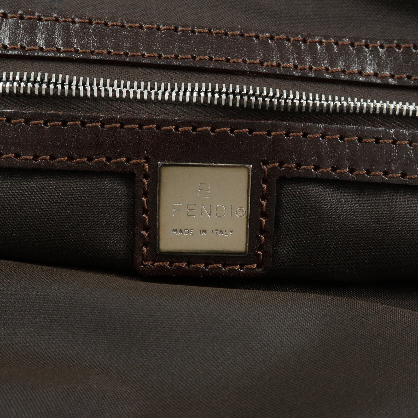 FENDI Zucca Canvas Leather Tote Bag Shoulder Bag Brown 16329