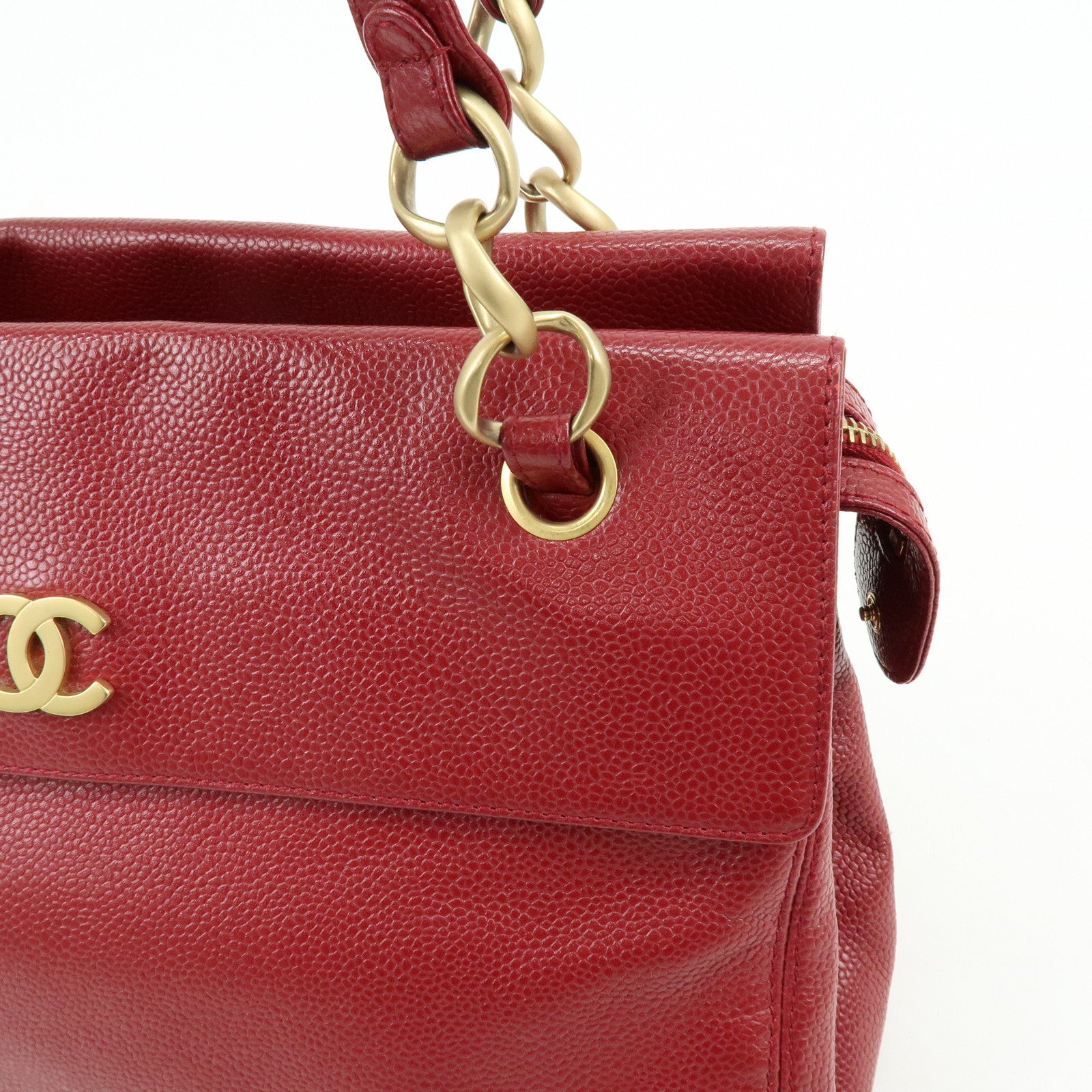 CHANEL Caviarskin Shoulder Bag Hand Bag Red