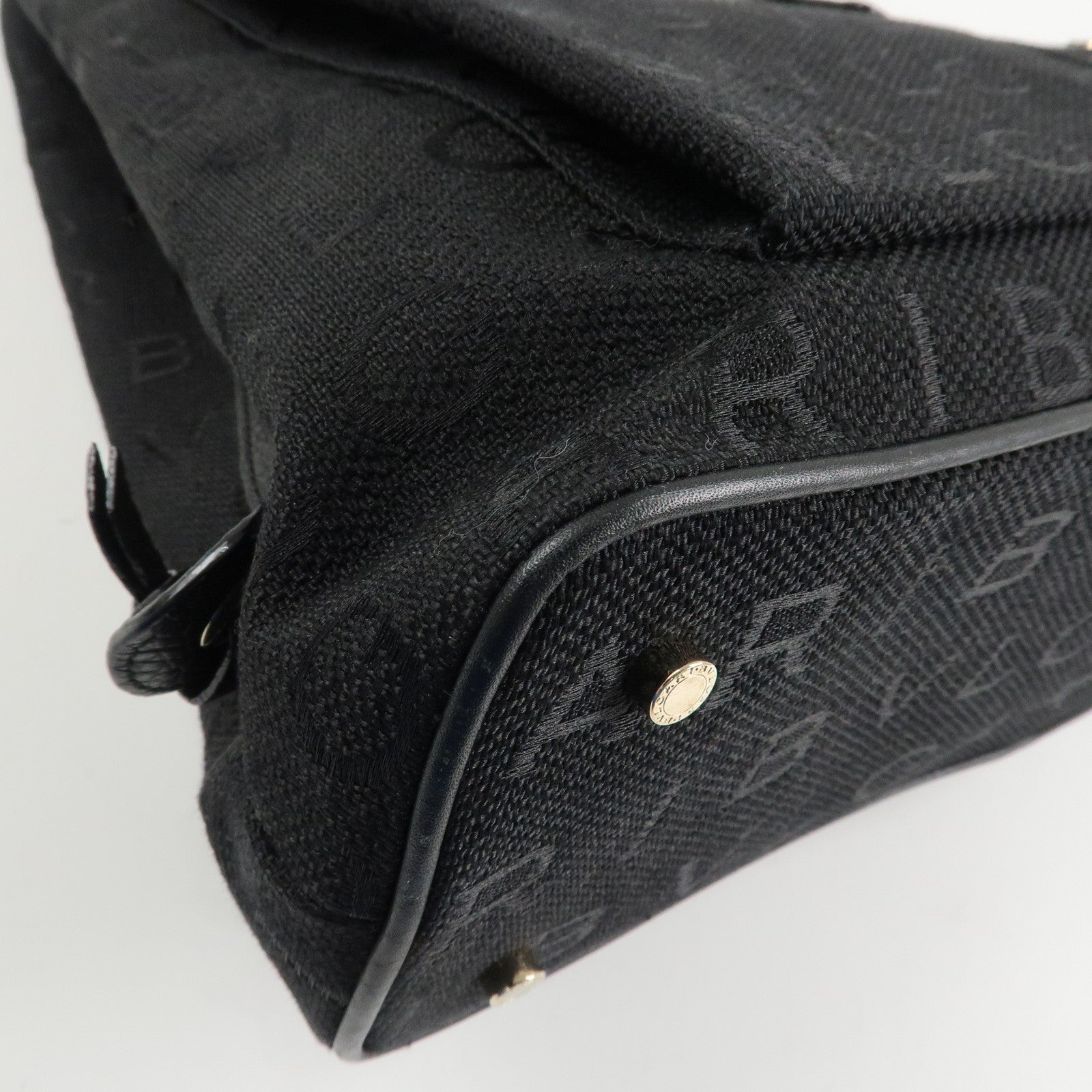 BVLGARI Logo Mania Canvas Leather Tote Bag Black Gold Hardware Used