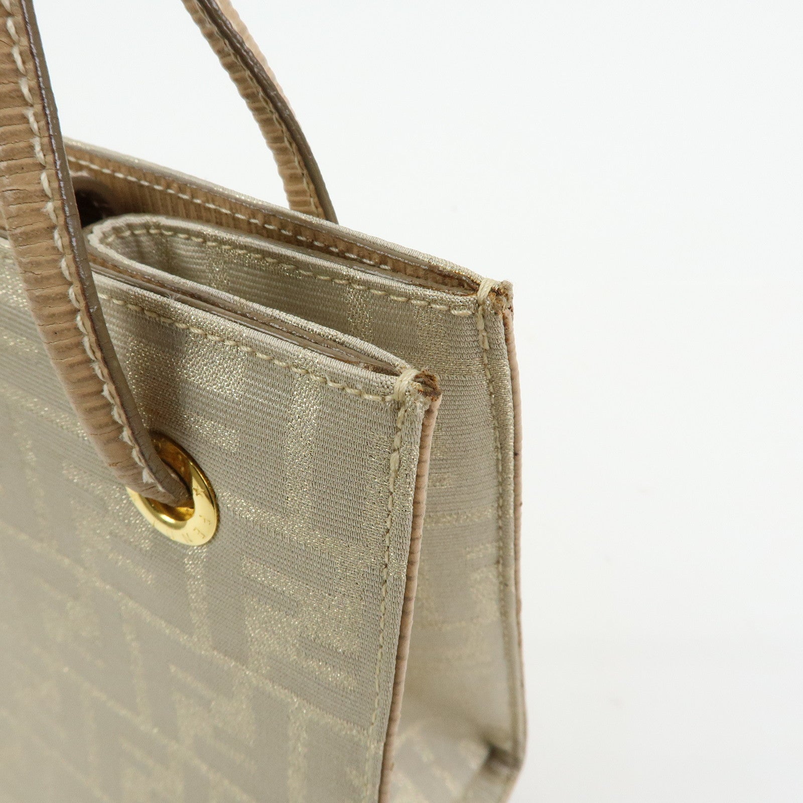 FENDI Zucca Canvas Leather Shoulder Bag Beige