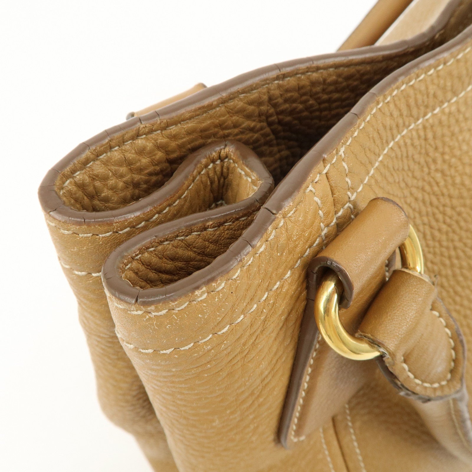 PRADA Leather Tote Bag Hand Bag Shoulder Bag Beige Gold HDW Used