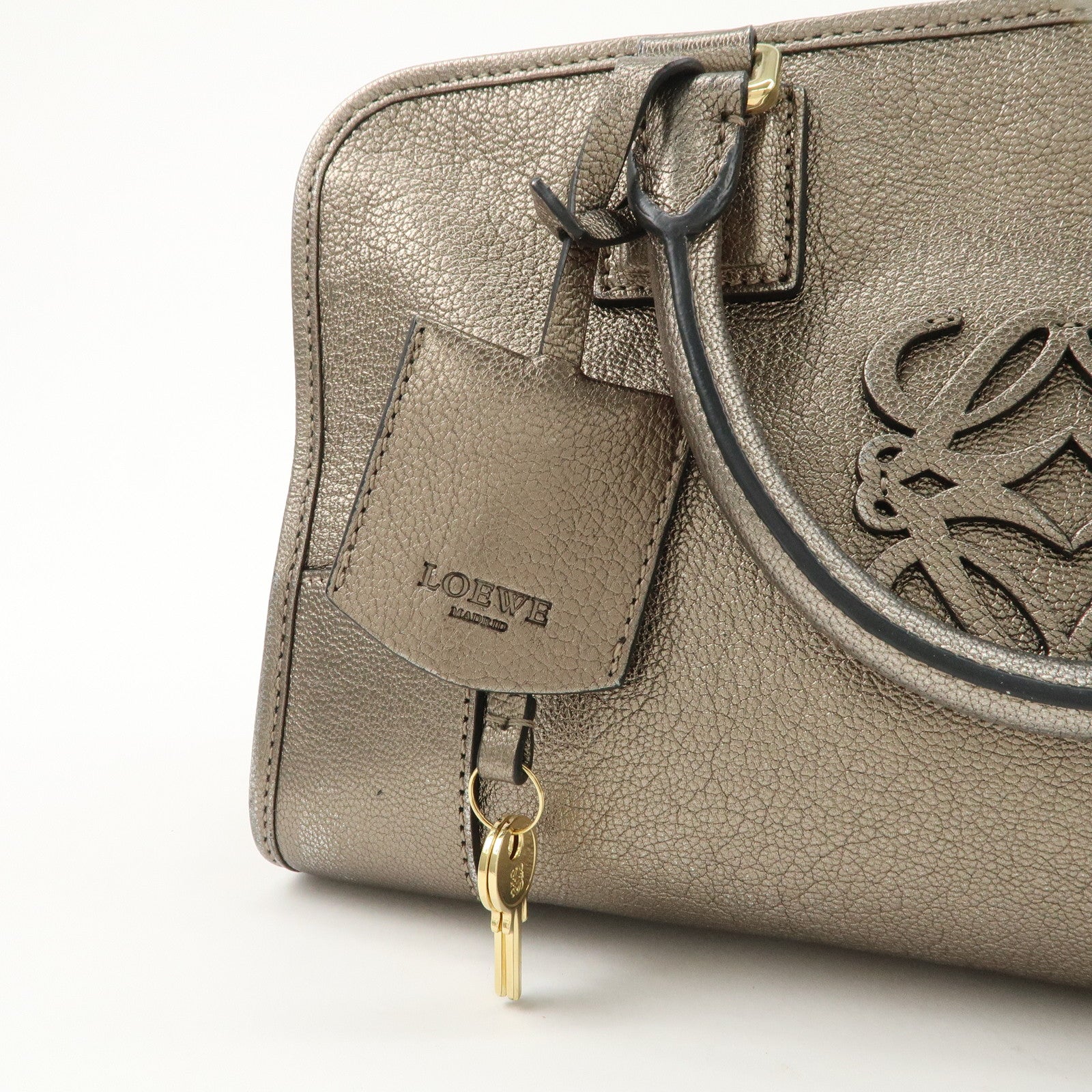 LOEWE Anagram Amazona 28 Leather Hand Bag Gold Used