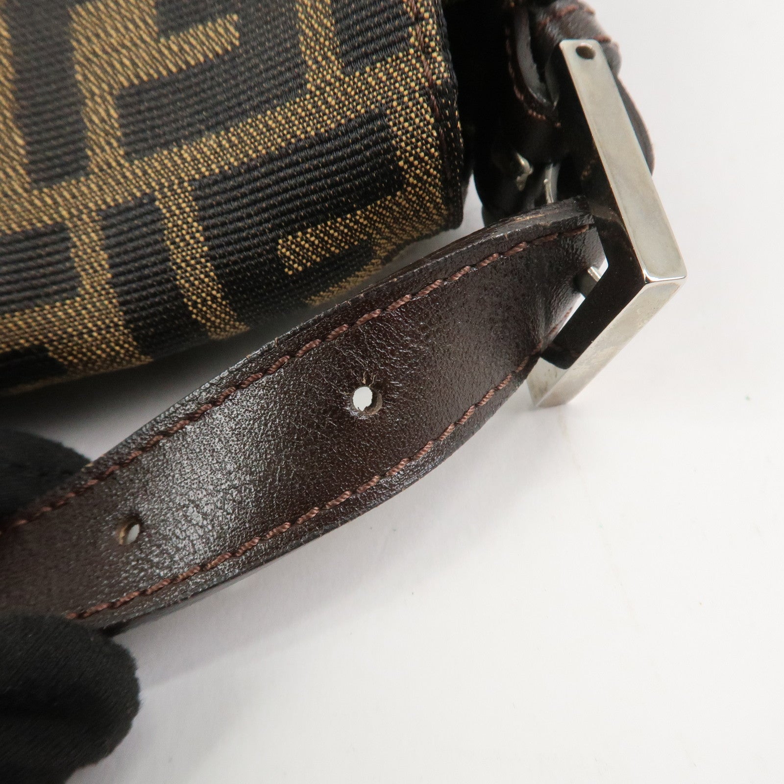 FENDI Zucca Mamma Baguette Canvas Shoulder Bag Brown Black 26325