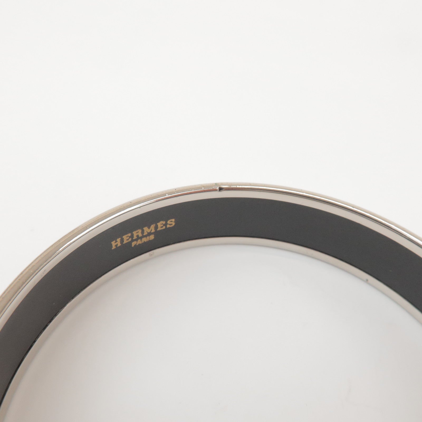 HERMES Email MM Bangle Plated Bracelet Ivory Silver