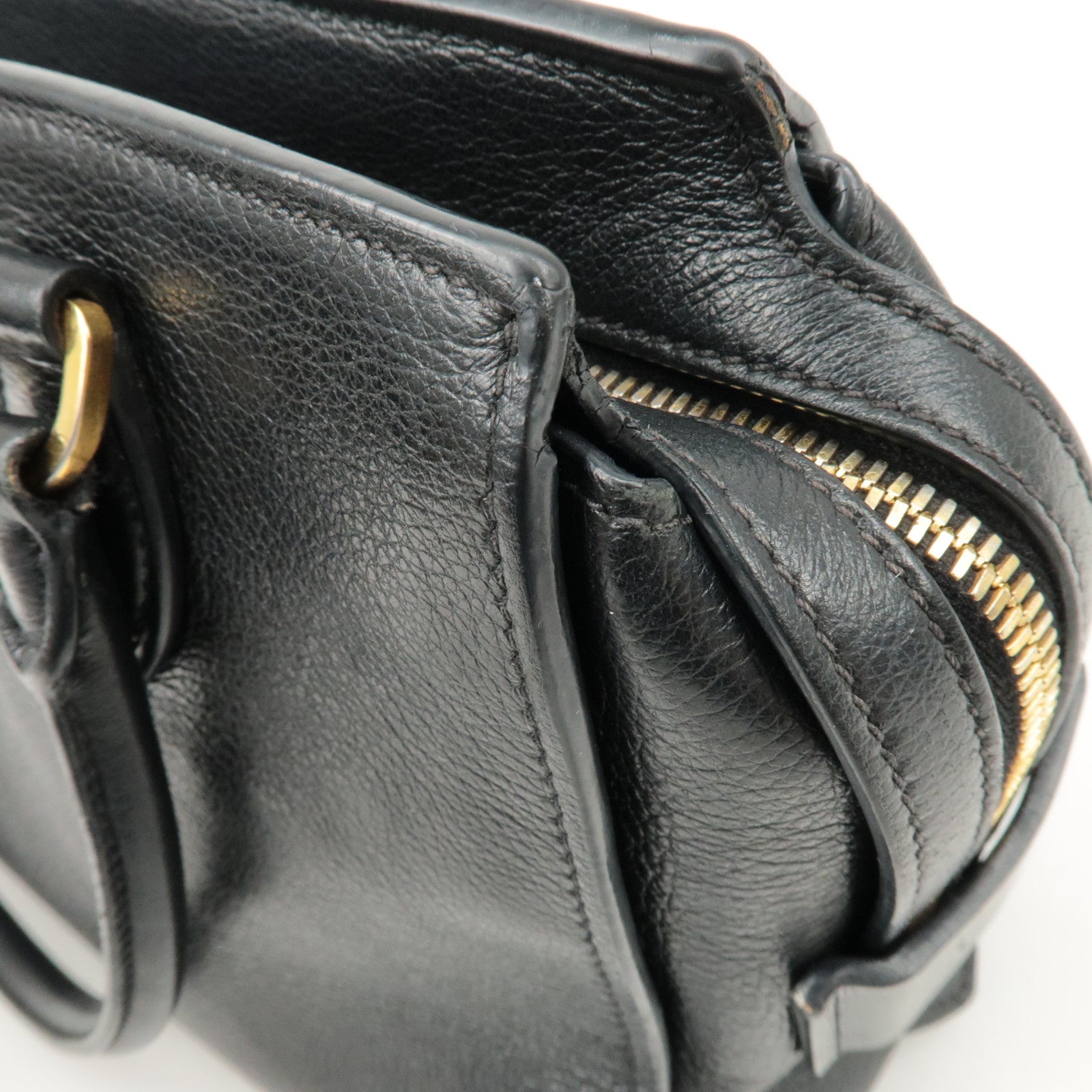 PRADA Leather 2Way Bag Shoulder Hand Bag Black Gold Used