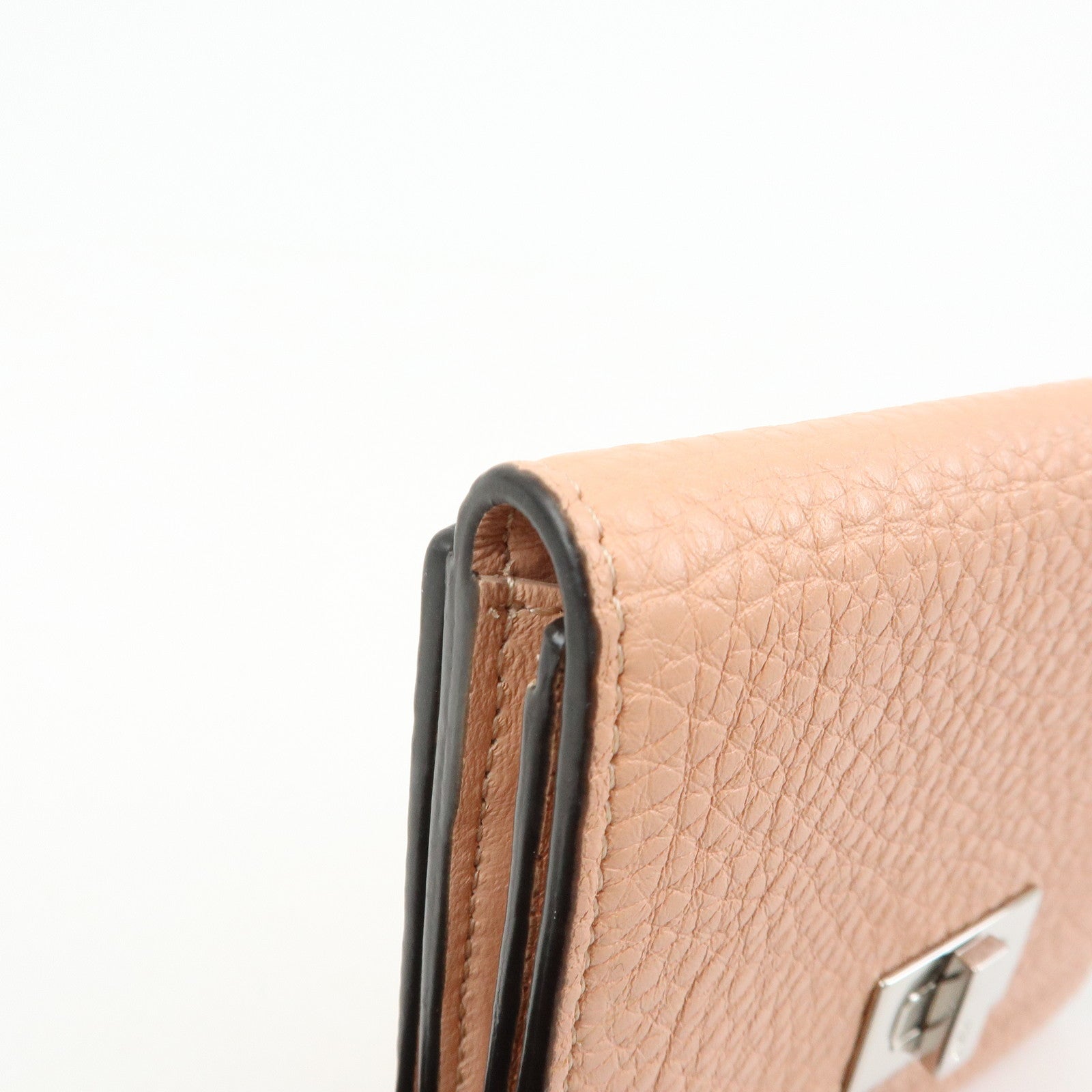 FENDI Selleria Leather Tri-fold Compact Wallet Pink Beige 8M0438