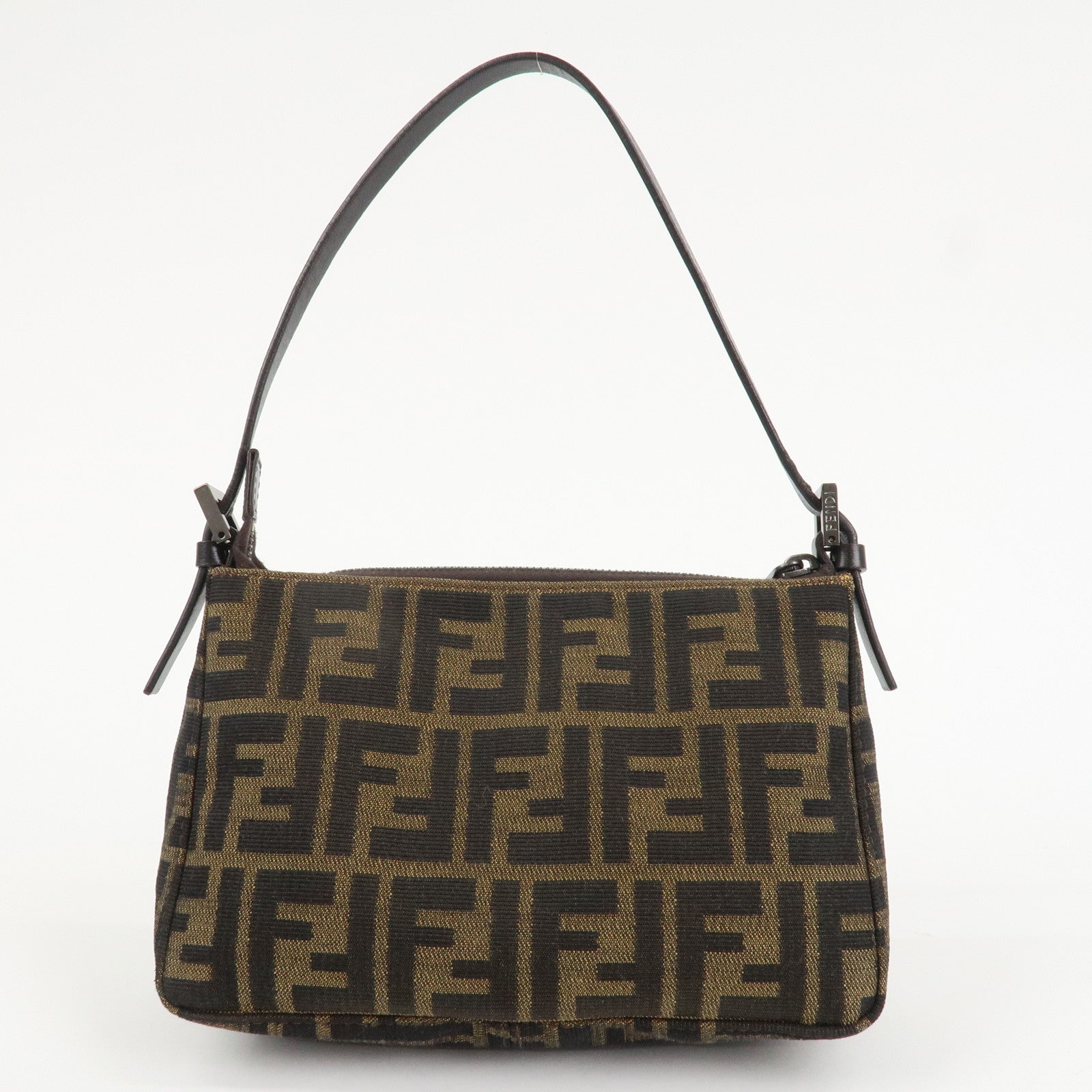 FENDI Zucca Canvas Leather Mini Hand Bag Dark Brown Black 8BR155 Used