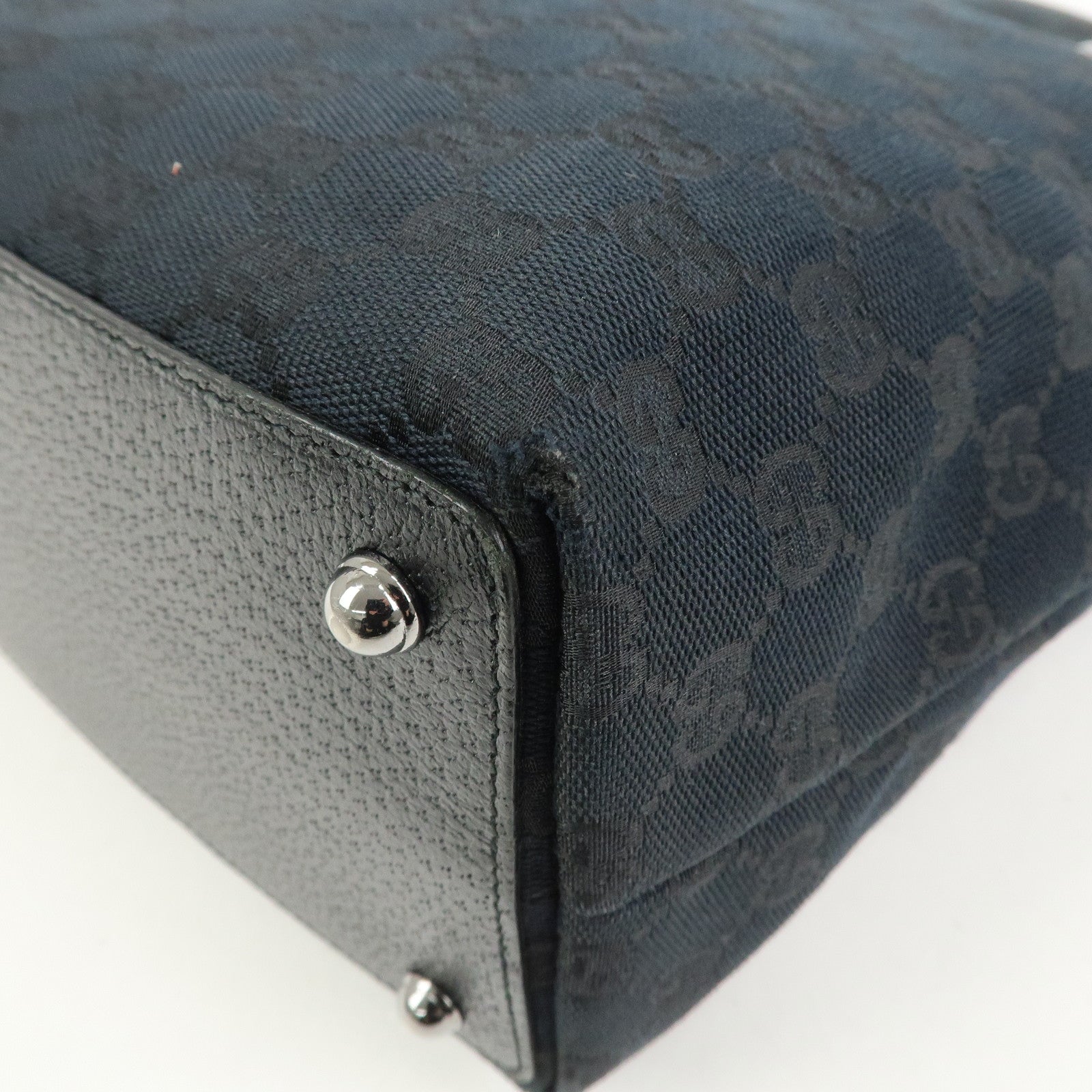 GUCCI GG Canvas Leather Tote Bag Shoulder Bag Hand Bag Black 120836