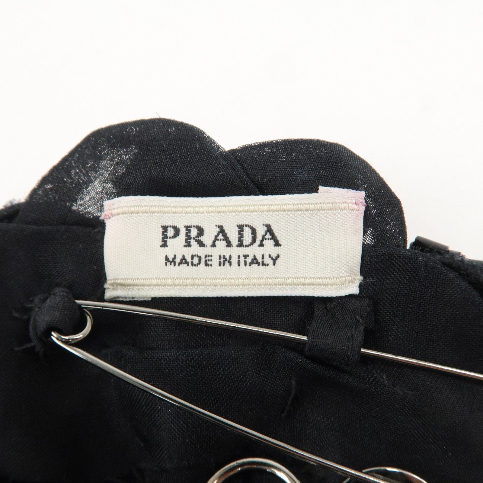 PRADA Beads Organdy Brooch Flower Silver HDW Black P7428R