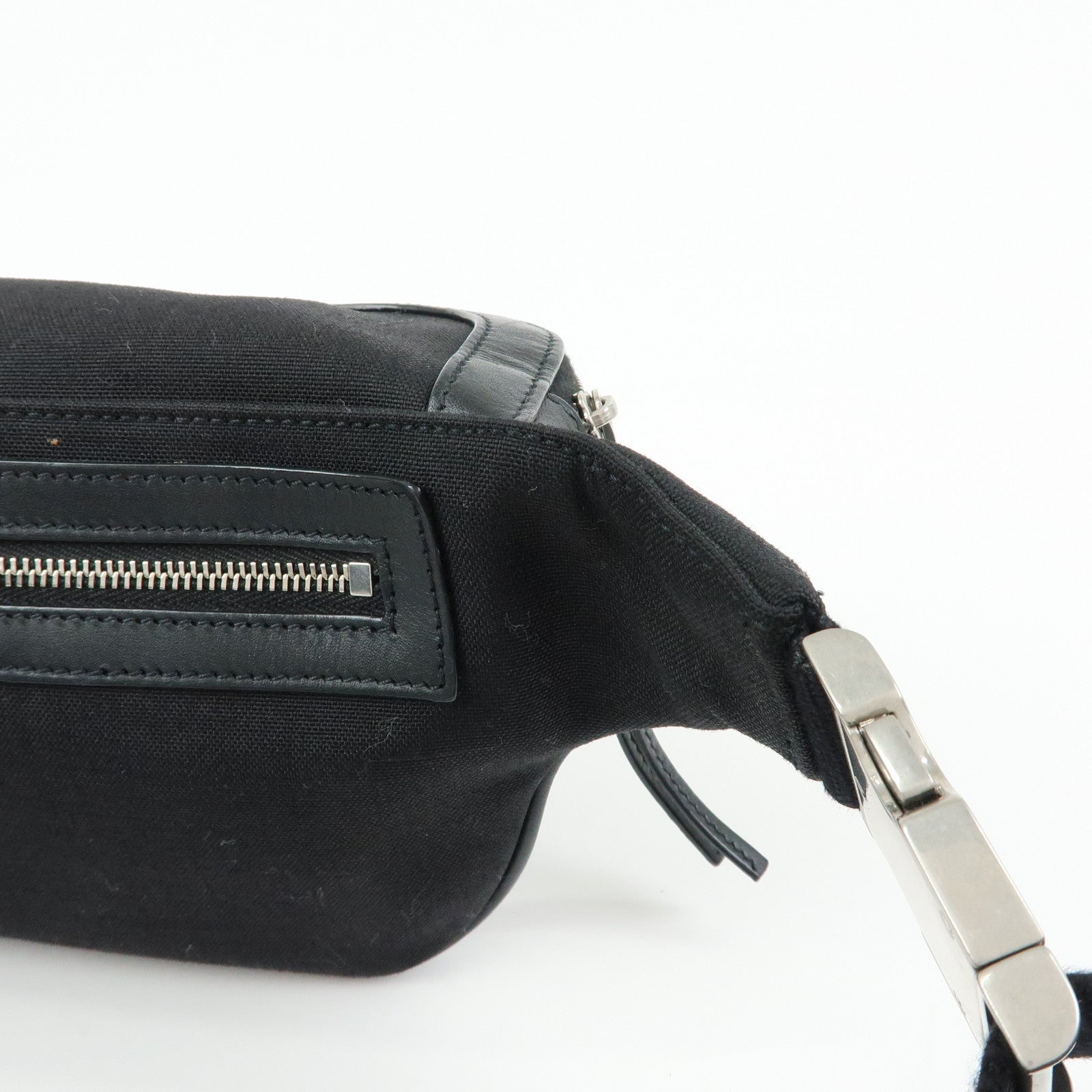 SAINT LAURENT PARIS Canvas Leather Waist Bag Body Bag Black 557831