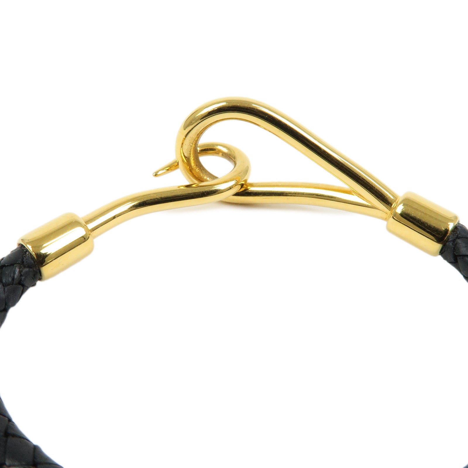 HERMES Jumbo Choker Leather Bracelet Black Gold Hardware
