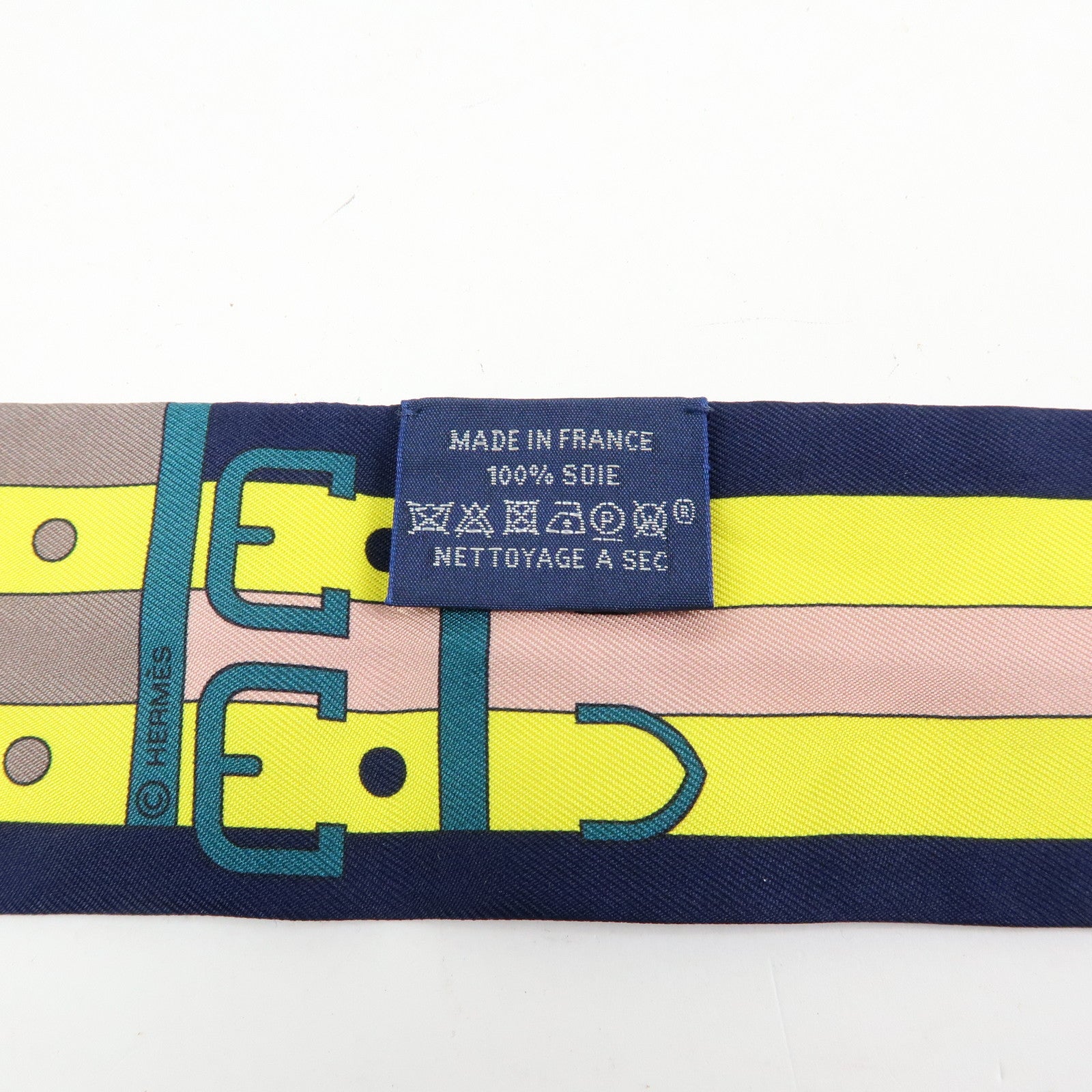 HERMES Silk 100% Twilly Scarf Rocabar Navy Greige