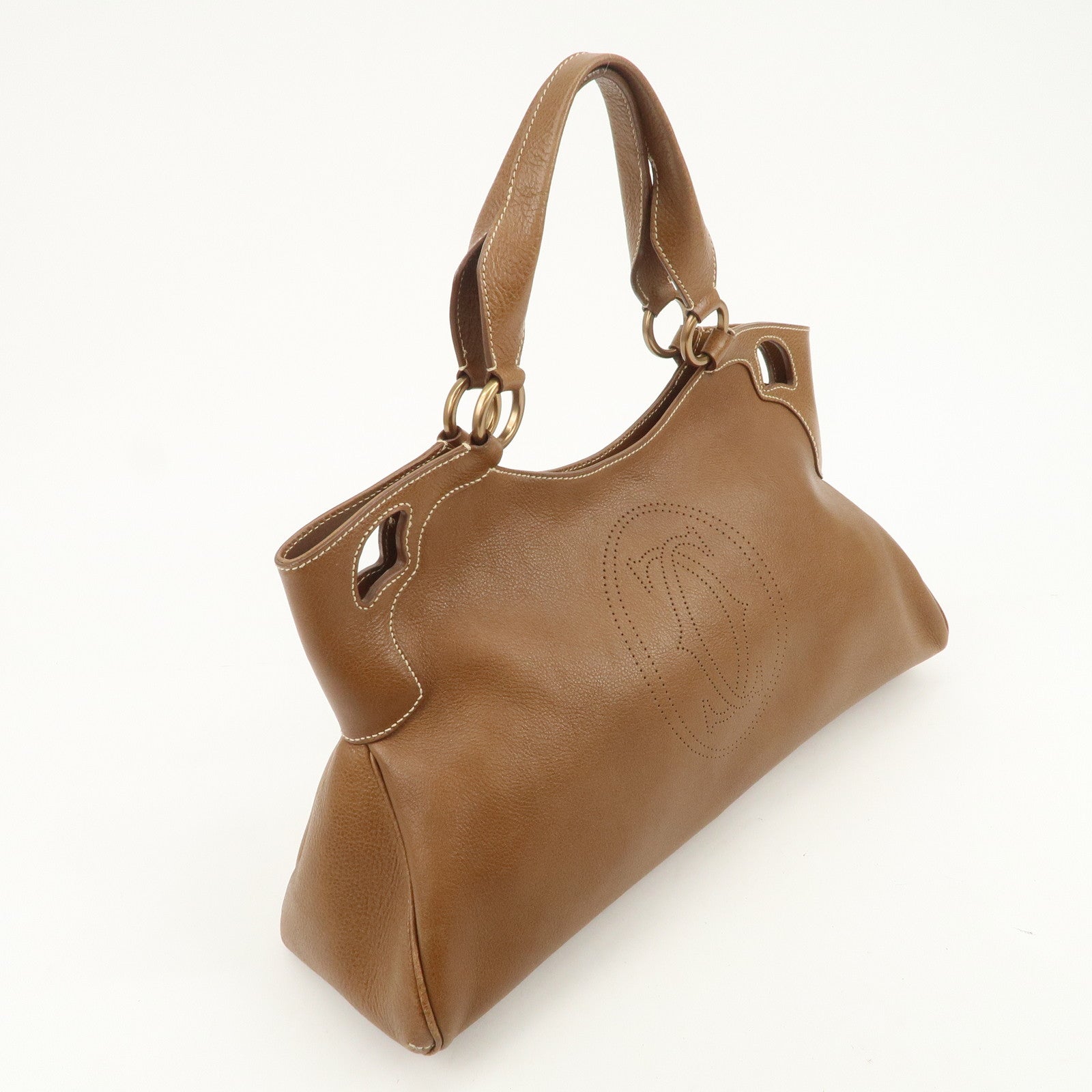 Cartier Must Line Marcello Leather Hand Bag Tote Bag Brown