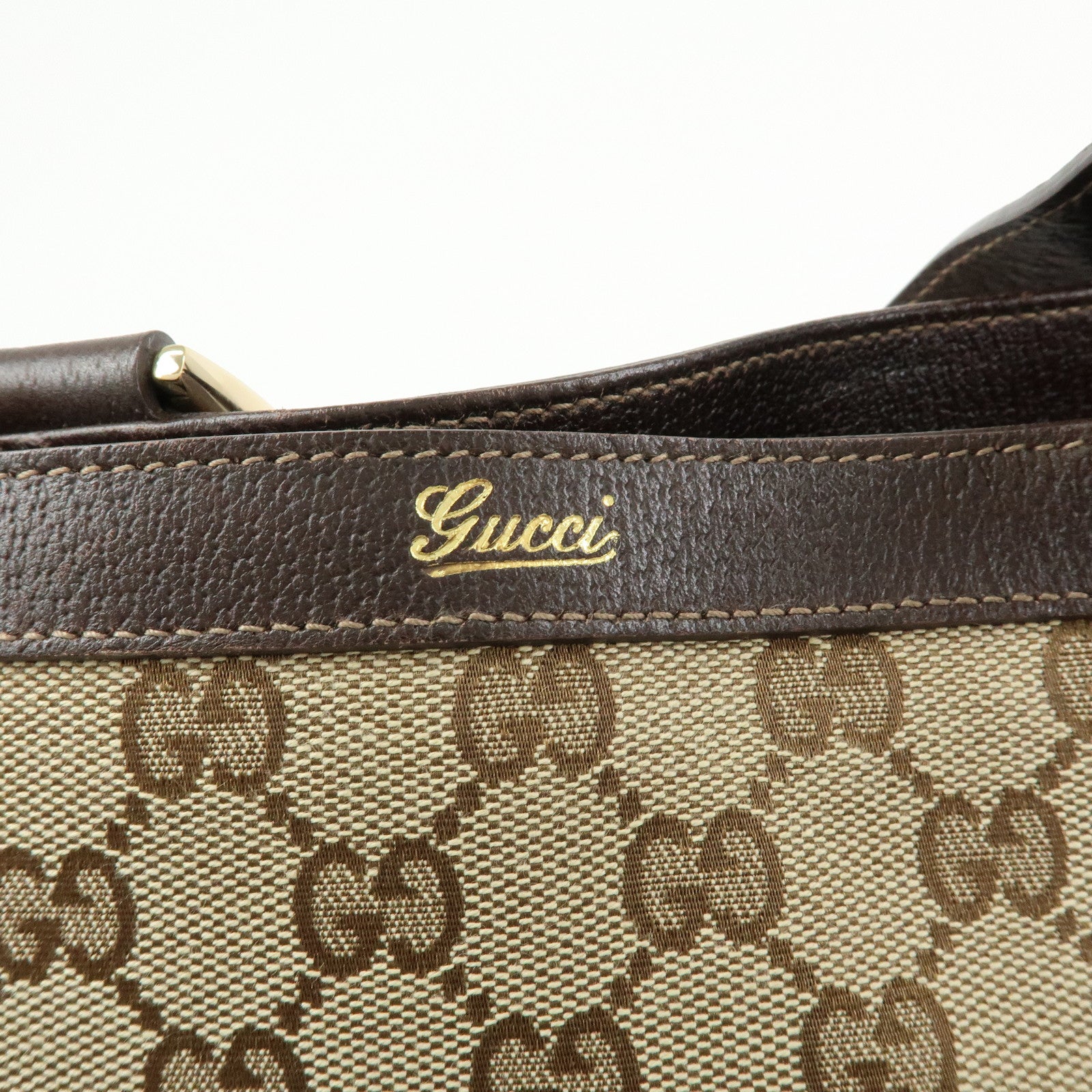 GUCCI GG Canvas Leather Tote Bag Shoulder Bag Beige Brown 170004