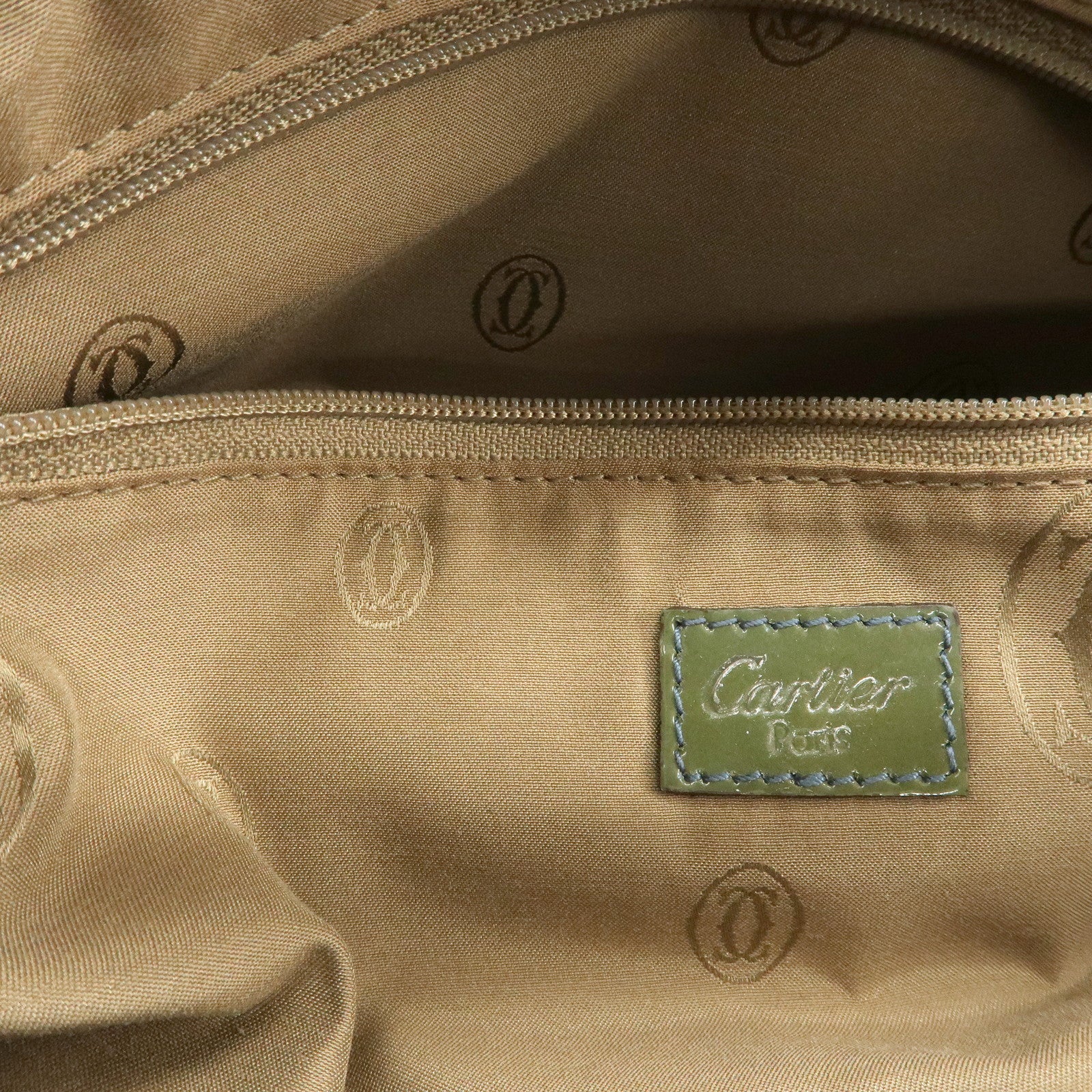 Cartier Marcello Patent Leather Tote Bag Hand Bag Khaki Used