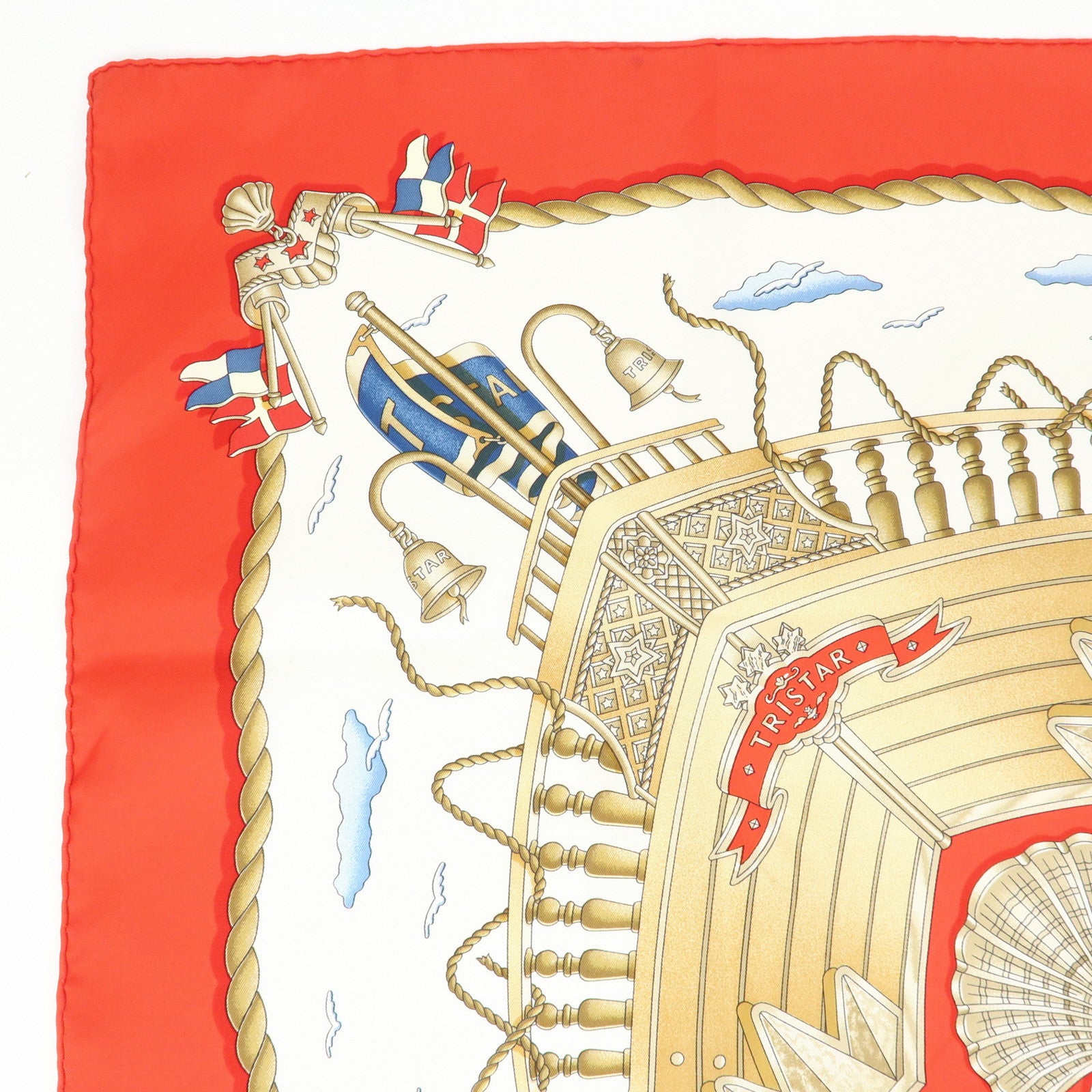 HERMES Carre 90 Silk 100% Scarf RAILING Red Brown