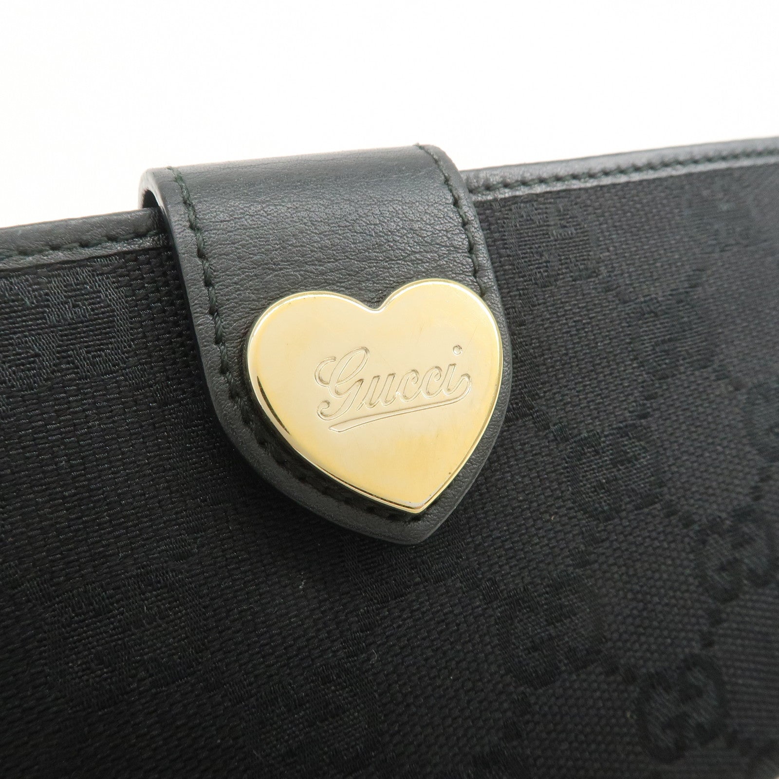 GUCCI Lovely Heart GG Monogram Canvas Leather Long Wallet 203550