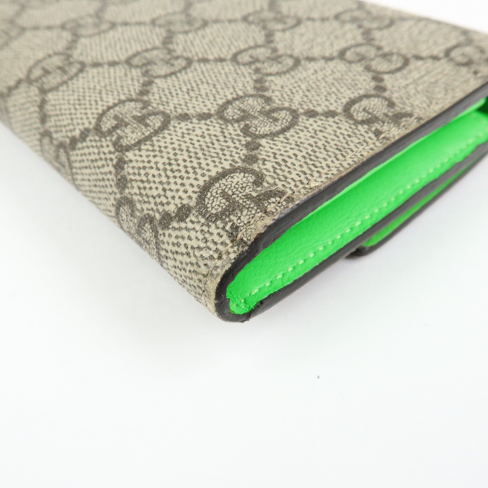 GUCCI GG Supreme Leather Long Flap Wallet Beige Green 323223