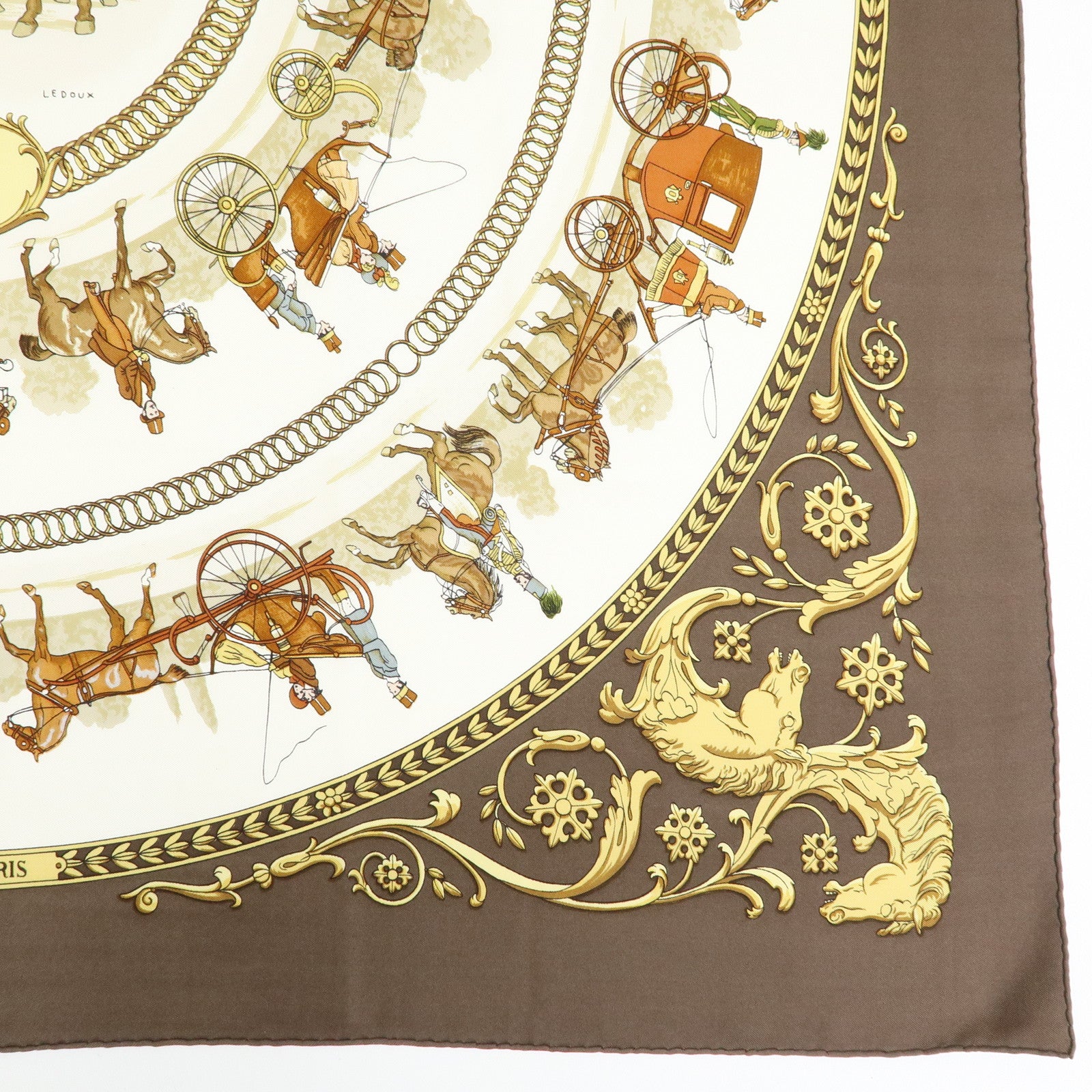 HERMES Carre 90 Silk 100% Scarf LA PROMENADE DE LONGCHAMPS