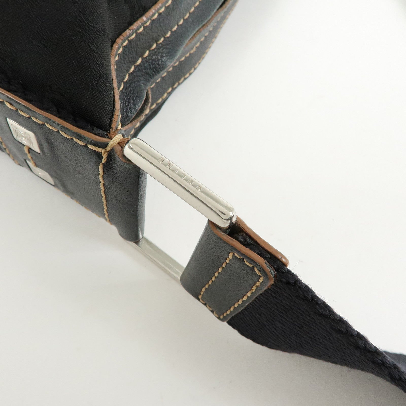 CELINE Macadam Canvas Leather Shoulder Bag Crossbody Bag Black