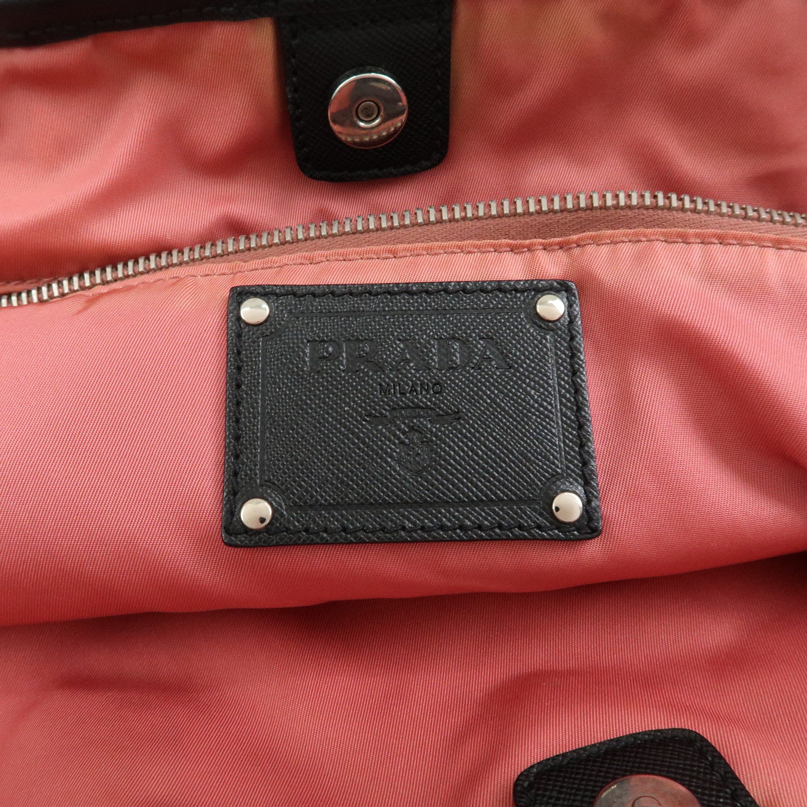 PRADA Logo Nylon Leather Tote Bag Shoulder Bag Hand Bag Black