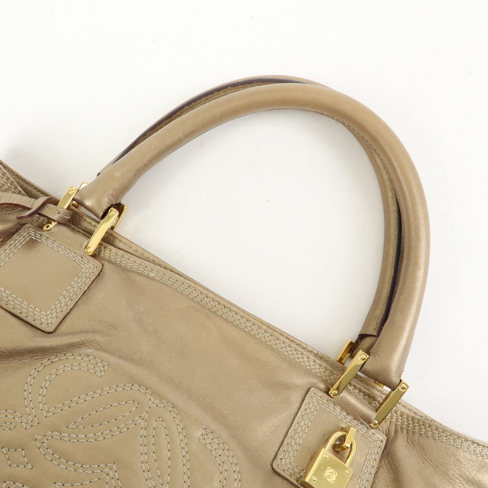 LOEWE Anagram Nappa Leather Tote Bag Hand Bag Gold