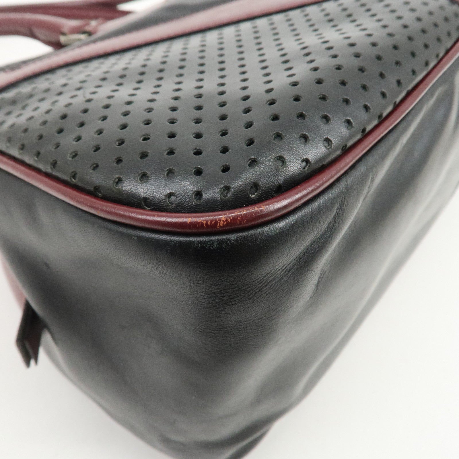 PRADA Leather Boston Bag Bowling Bag Hand Bag Black Bordeaux B10524