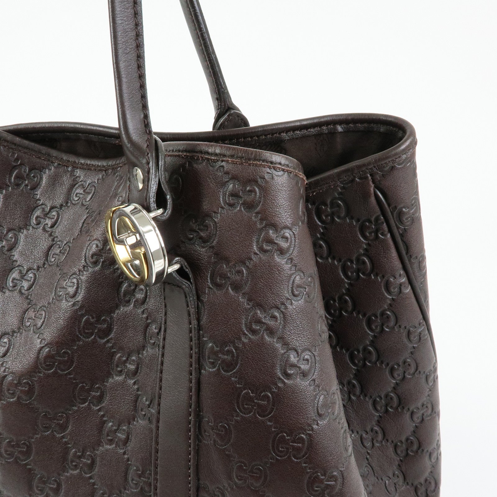 GUCCI GG Twins Guccissima Leather Tote Bag Dark Brown 232956