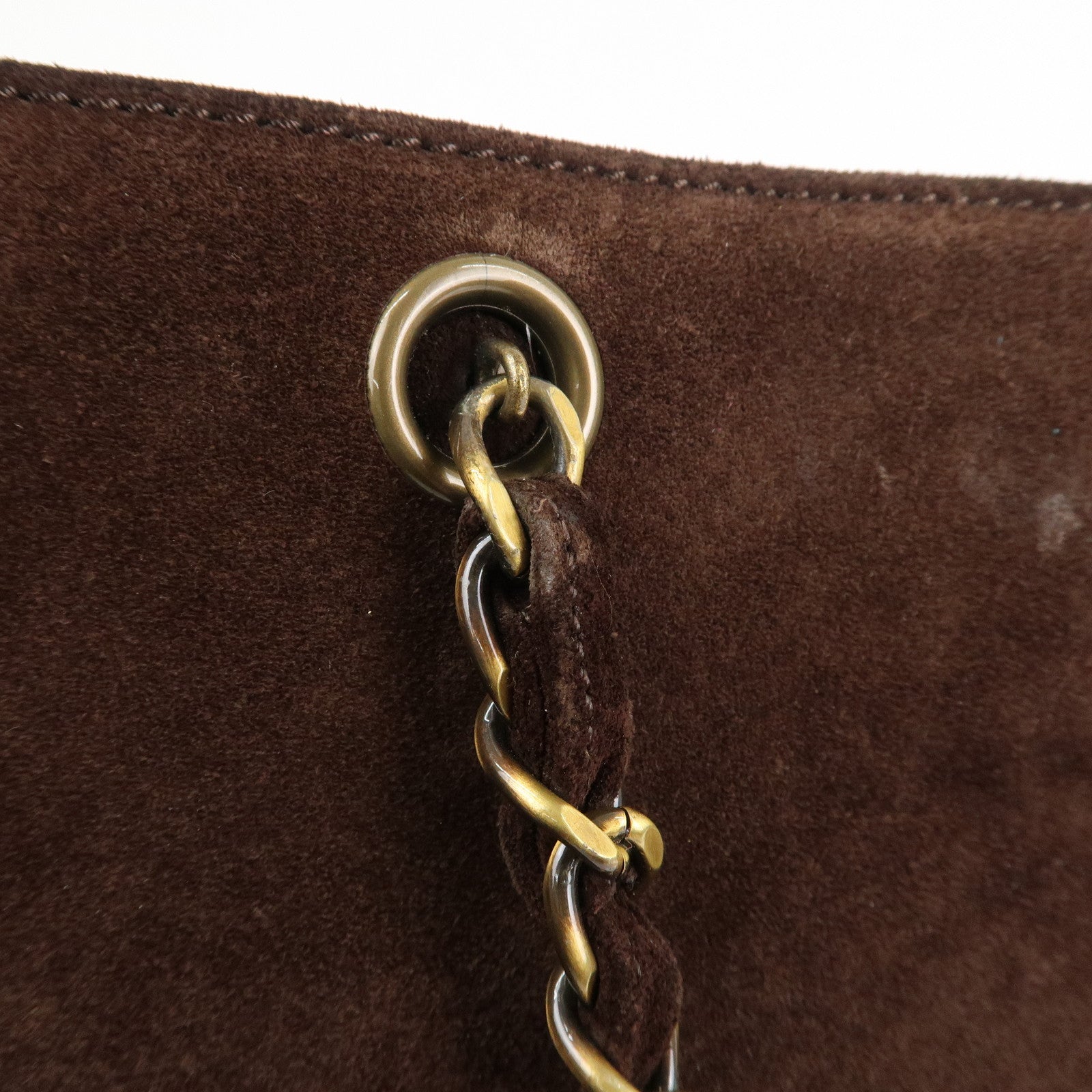 CHANEL Logo Suede Chain Tote Bag Shoulder Bag Brown