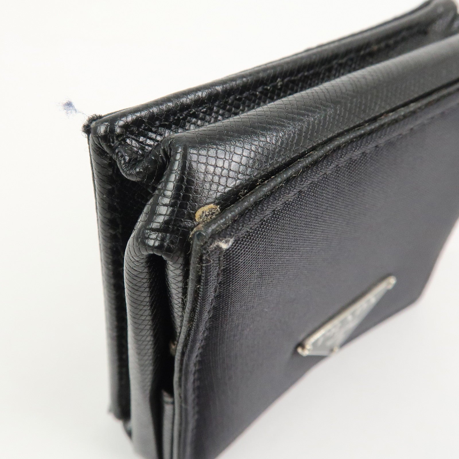 PRADA Triangle Logo Nylon Saffiano Leather Coin Case Black M634