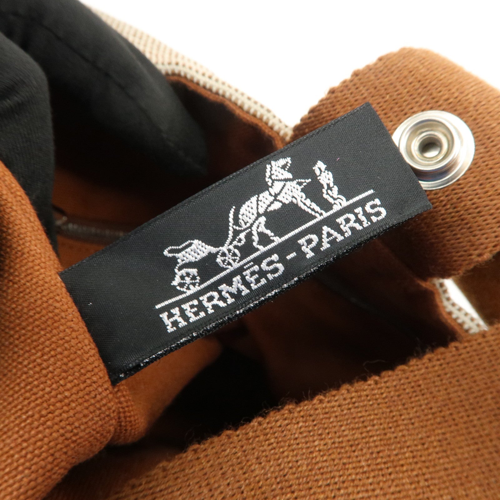 HERMES Saxo MM Toile H Hand Bag Bucket Bag Ivory Brown