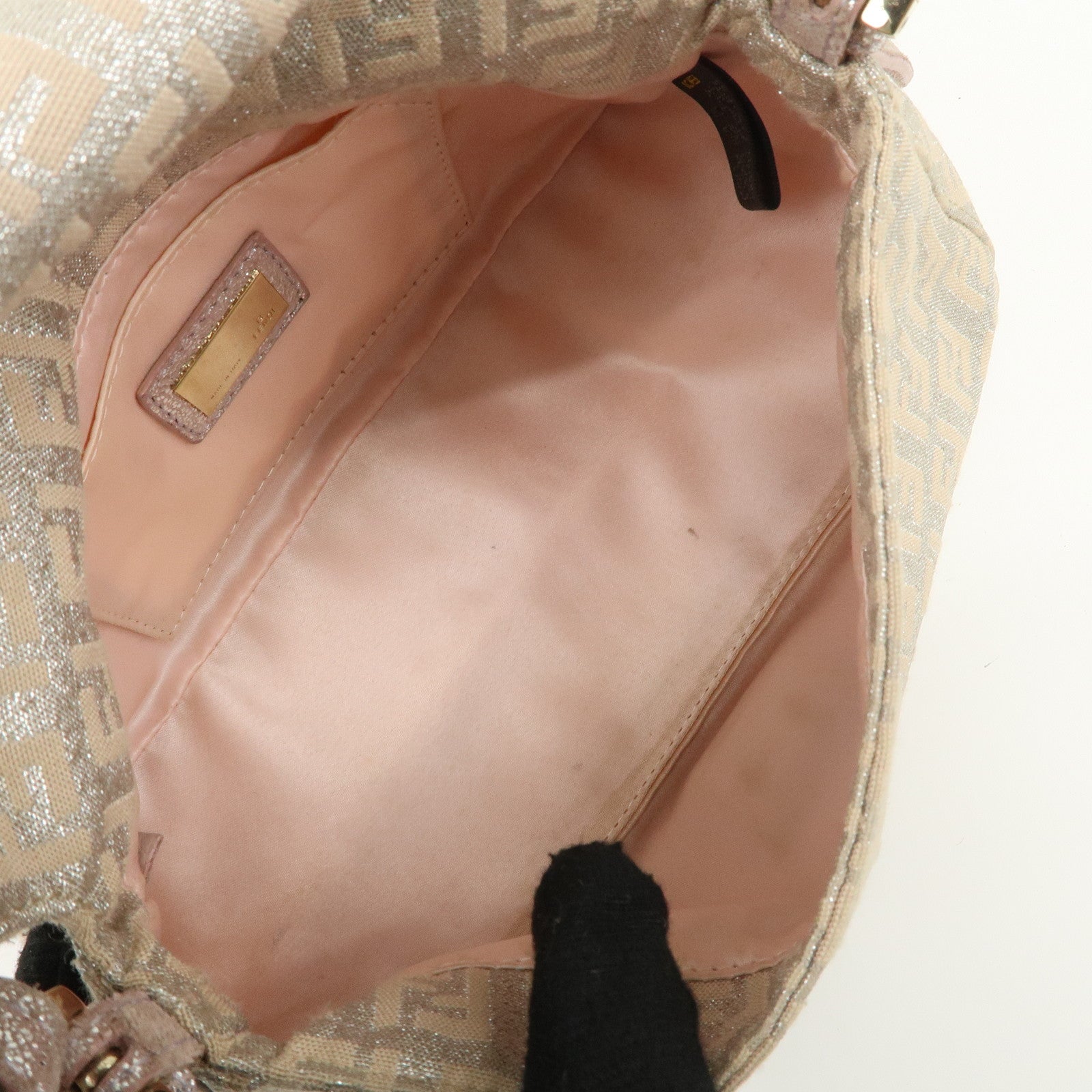 FENDI Mini Mamma Baguette Zucchino Canvas Leather Shoulder Bag 8BR180 Used