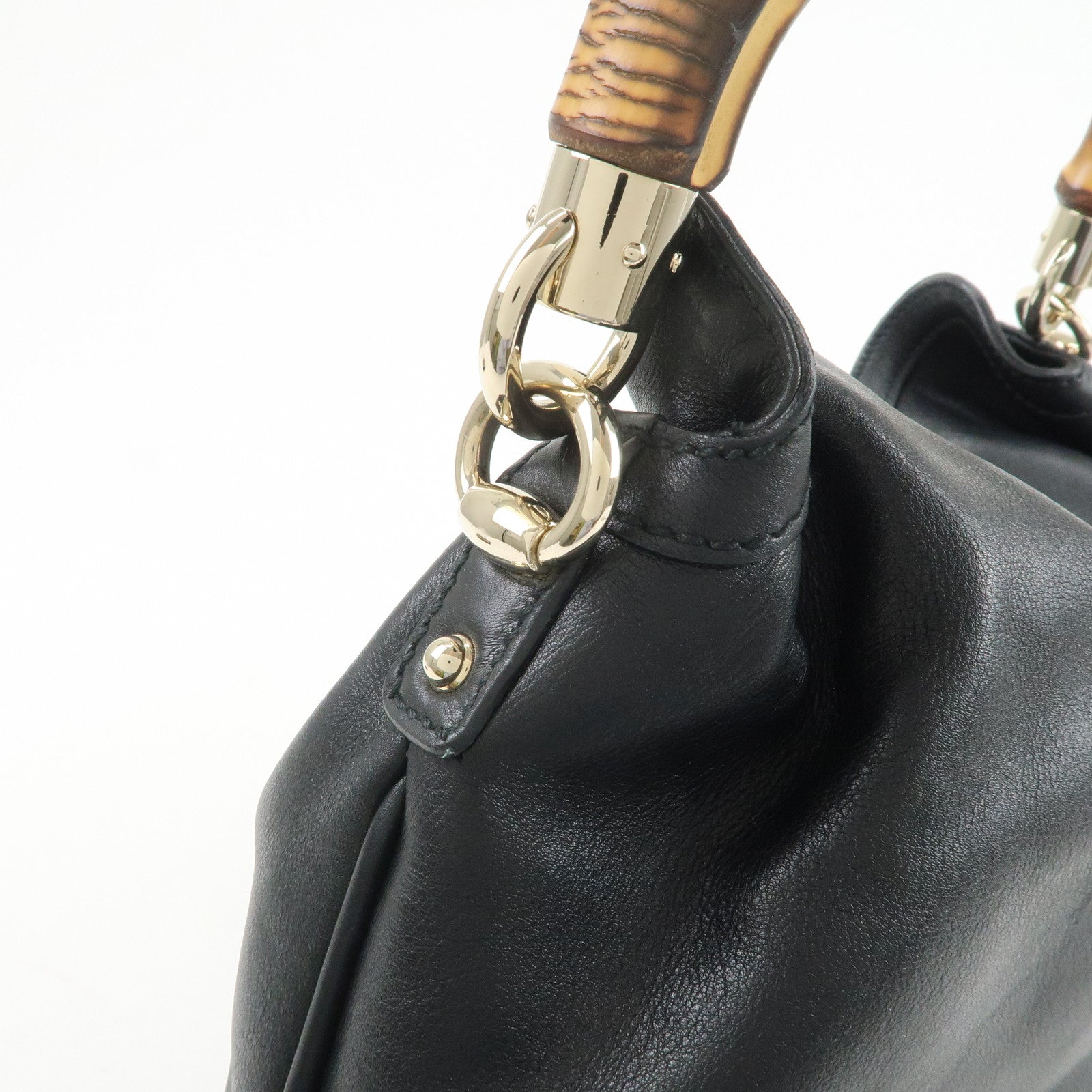 GUCCI Bamboo Leather 2Way Bag Hand Bag Shoulder Bag Black 169961
