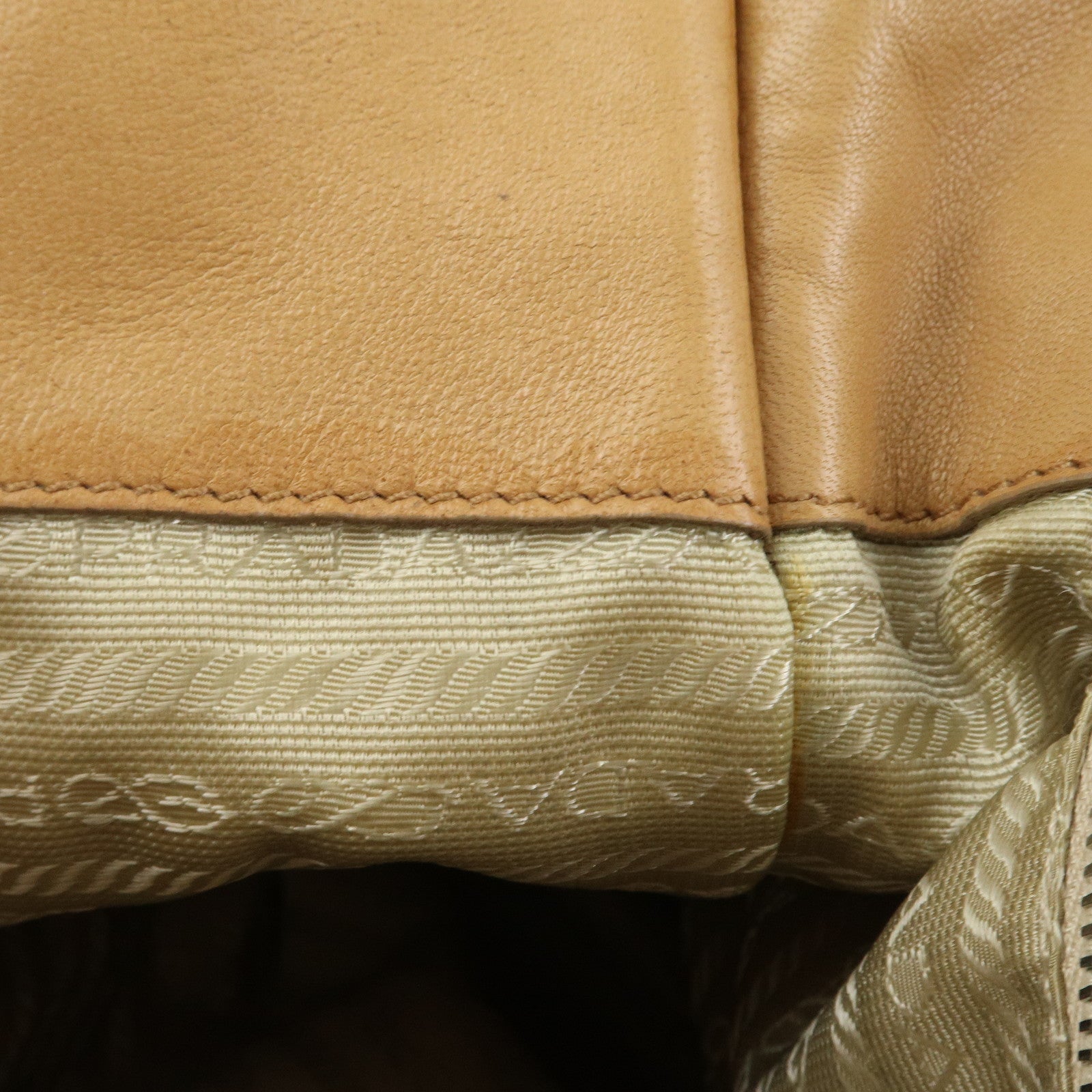 PRADA Triangle Logo Lambskin Tote Bag Shoulder Bag Beige BR1566