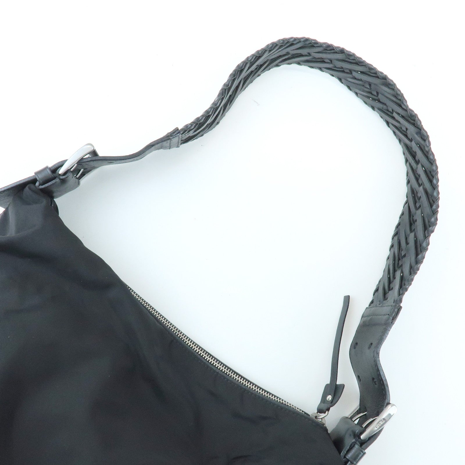 PRADA Triangle Logo Nylon Leather Shoulder Bag Black BR0575