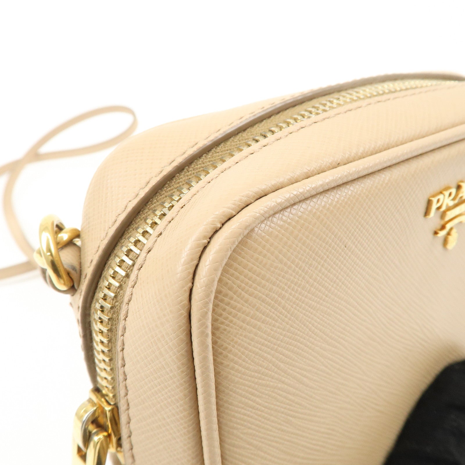 PRADA Logo Saffiano Leather Shoulder Bag Crossbody Bag Beige 1NF674 Used