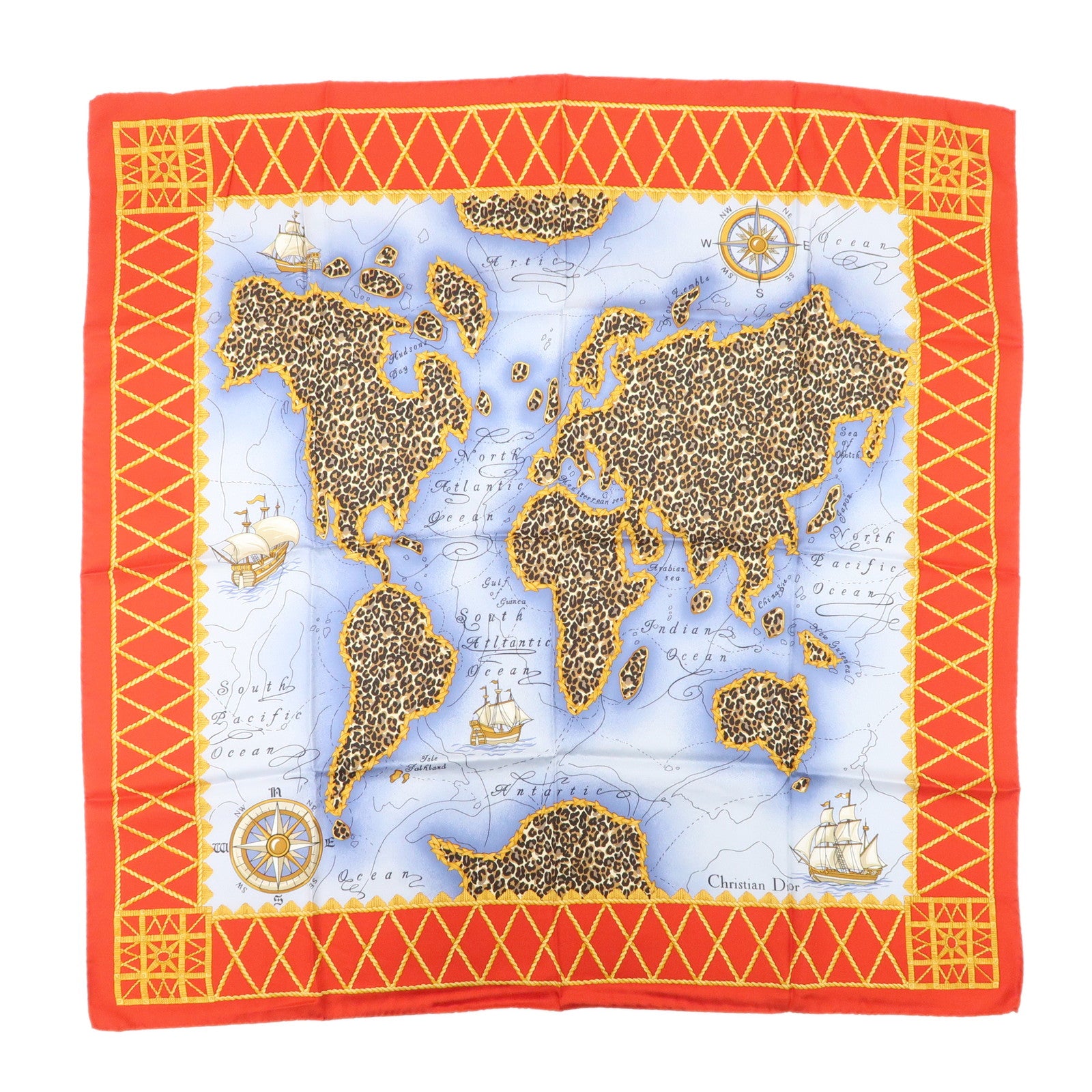 Christian Dior Silk 100% Scarf Blue Red