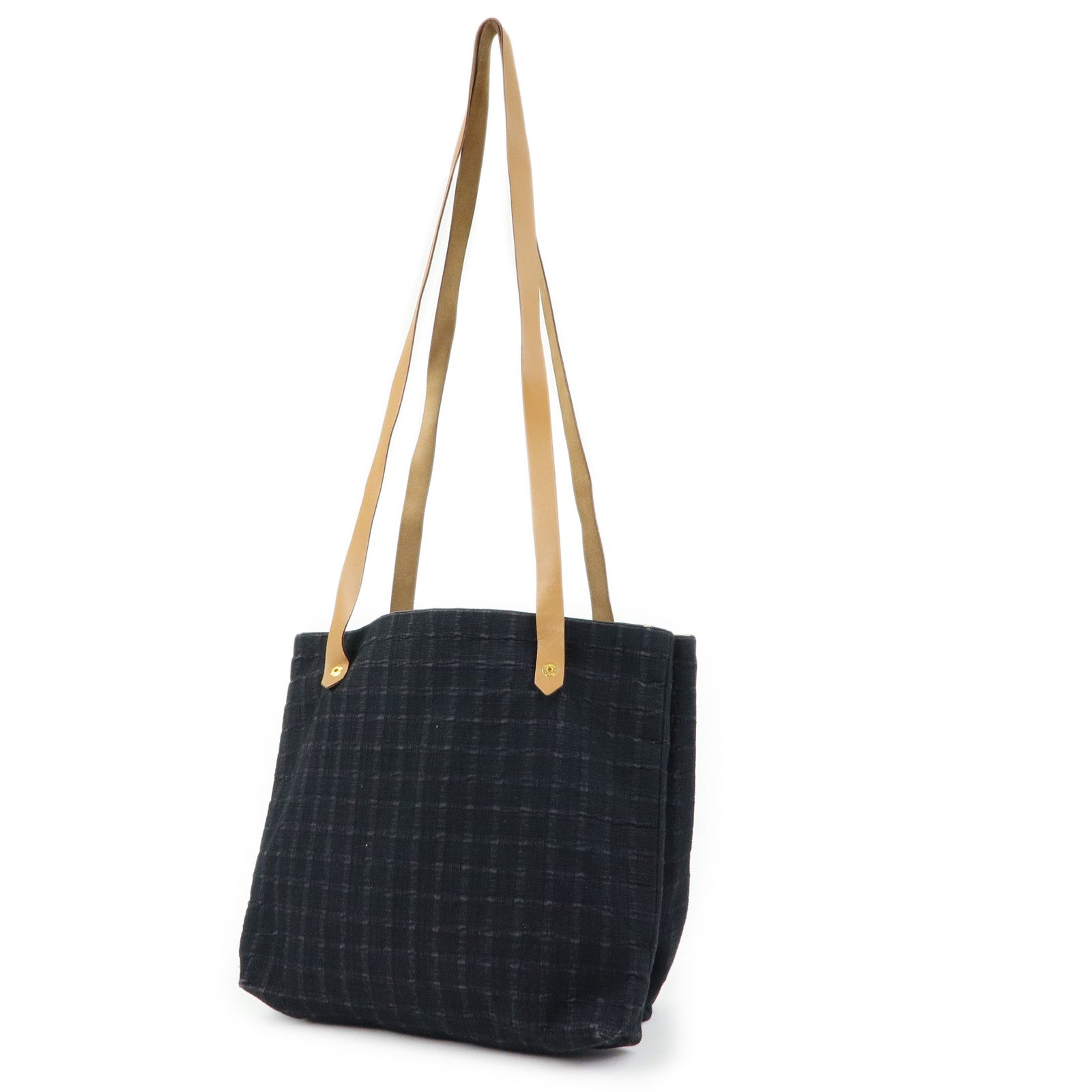 HERMES Amedaba Cabas de Poche Cotton Canvas Leather Tote Bag Black