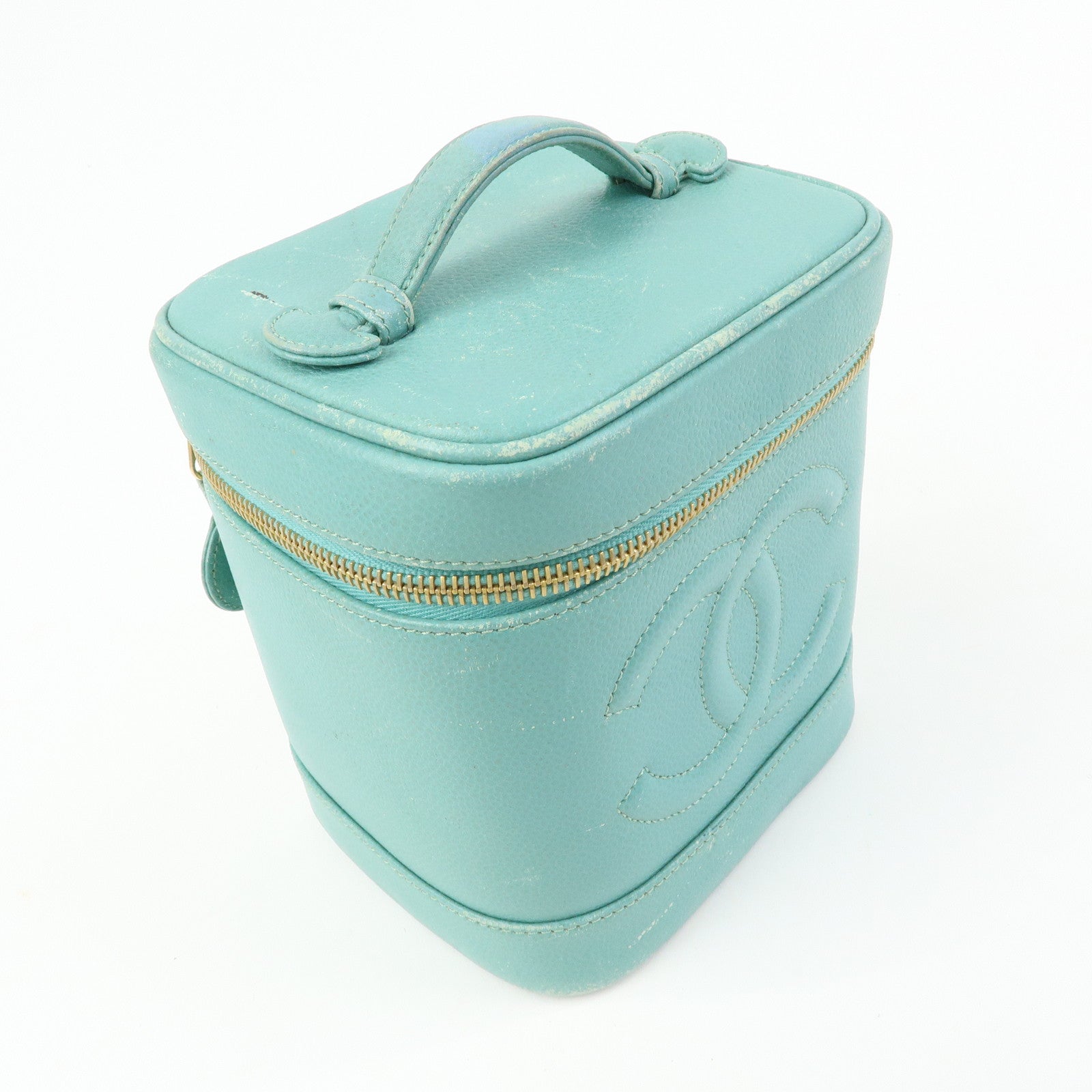 CHANEL COCO Mark Caviarskin Vanity Bag Hand Bag Light Blue A01998