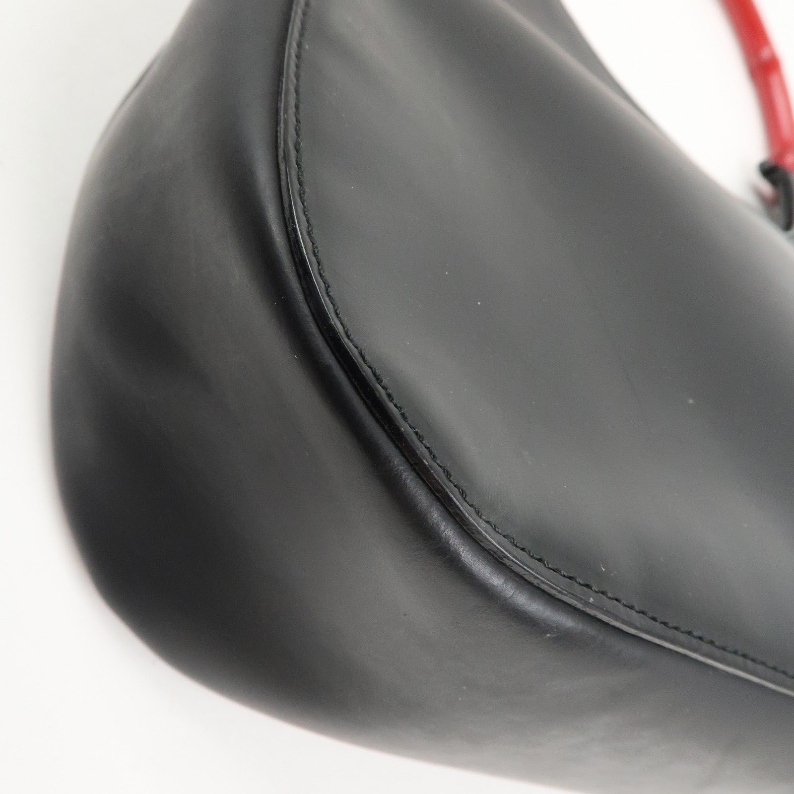 GUCCI Bamboo Handle Shoulder Bag Hand Bag Black Red 001.3739