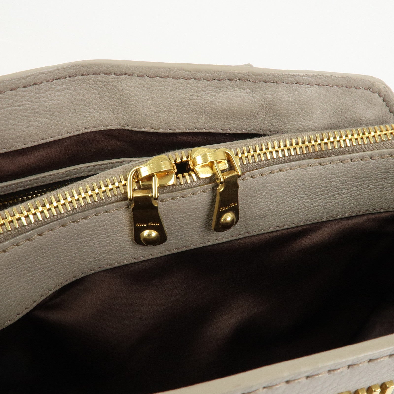 MIU MIU Logo Leather 2Way Bag Hand Bag Shoulder Bag Gray