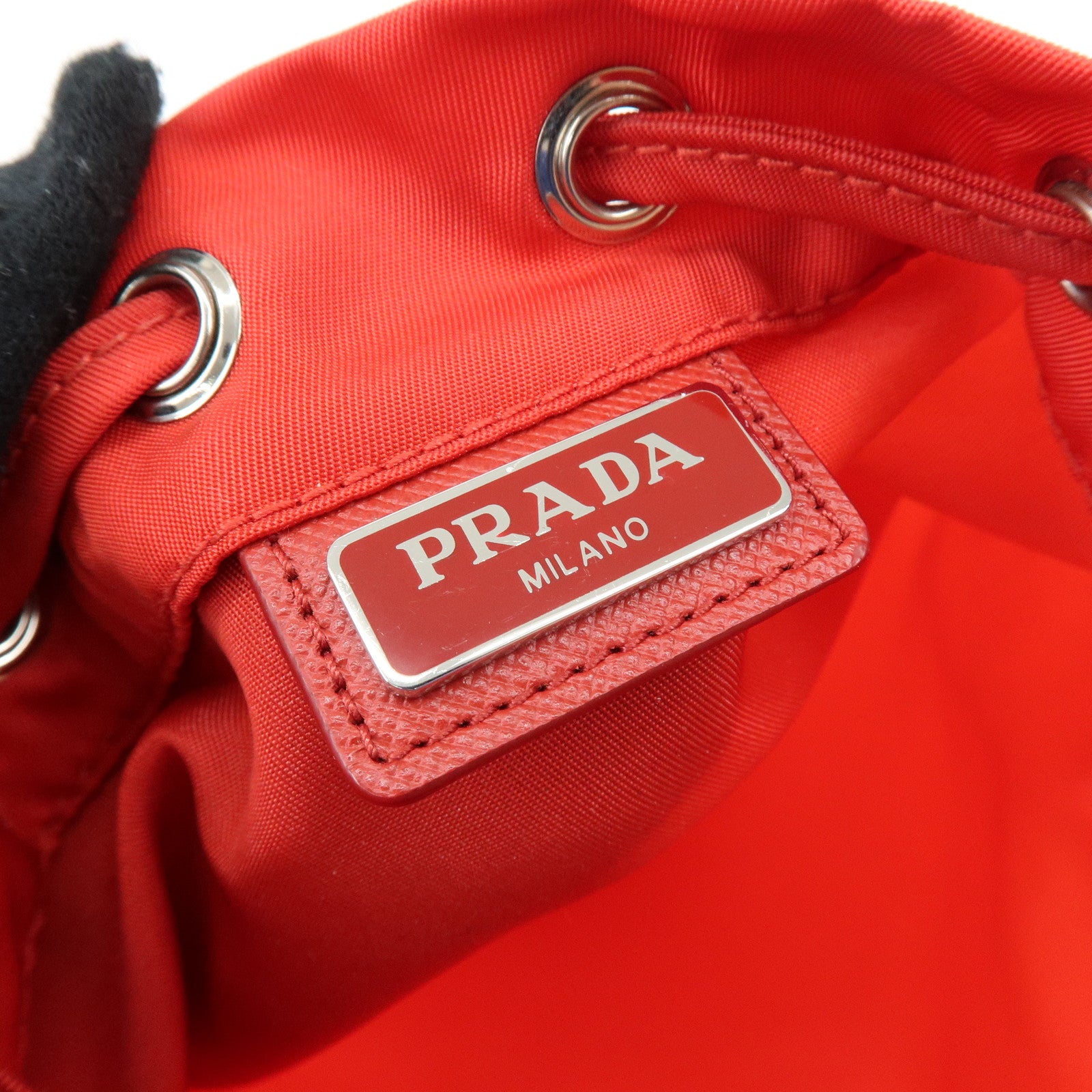 PRADA Triangle Logo Nylon Saffiano Leather Cosmetic Pouch 1NA369