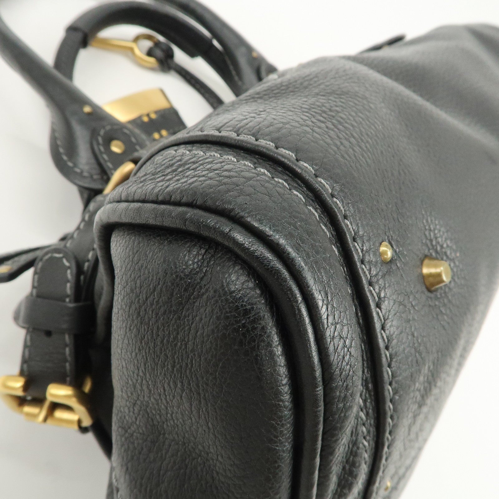Chloe Paddington Leather Hand Bag Shoulder Bag Black Gold