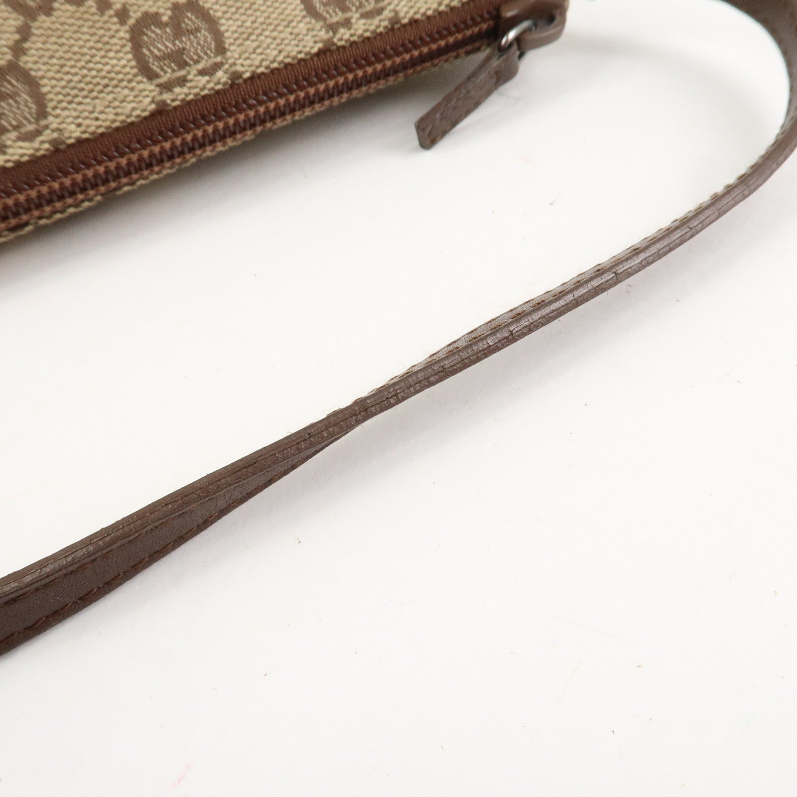 GUCCI GG Canvas Leather Bag Hand Bag Pouch Beige Brown 07198 Used